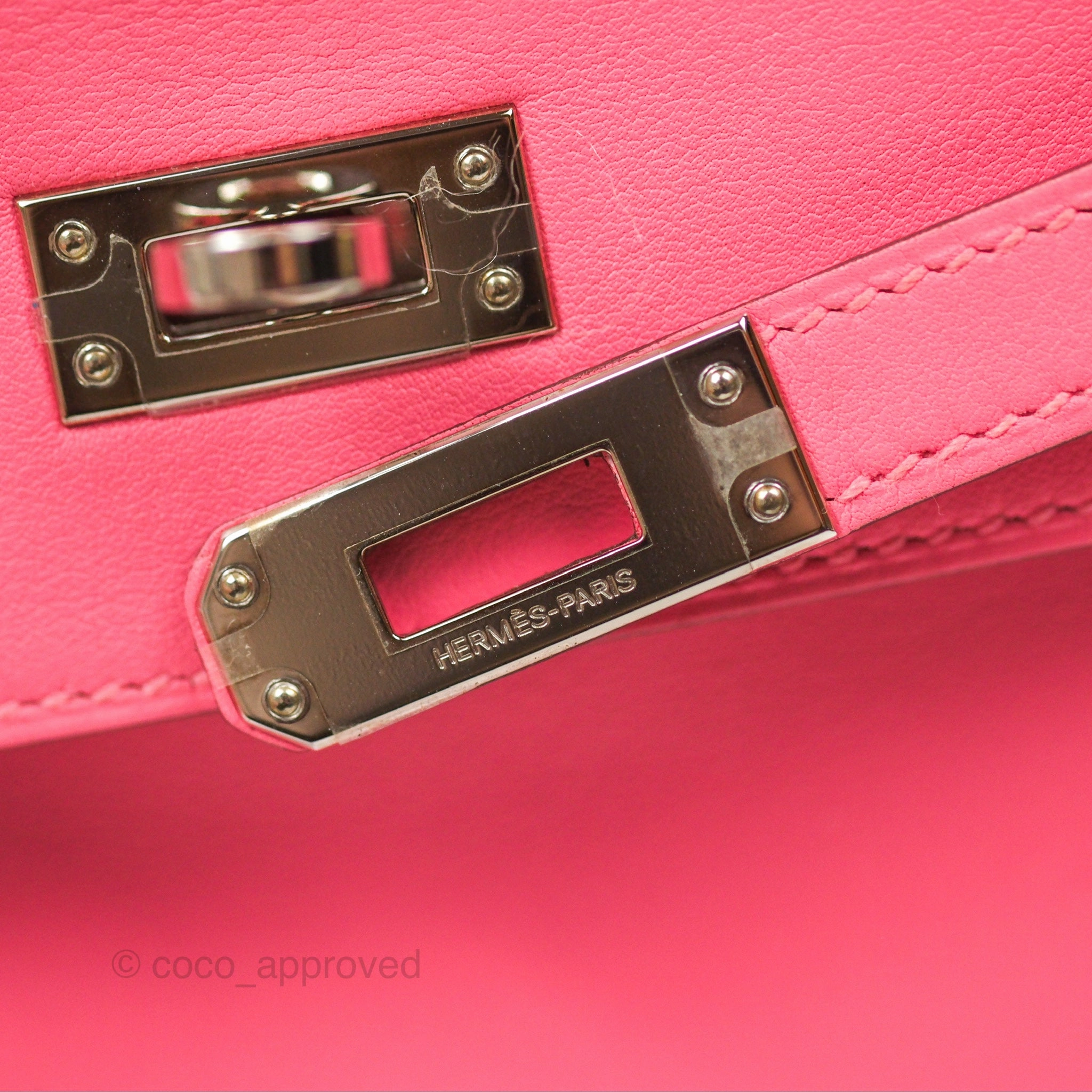 Herms Retourne Kelly 25 Rose Azalee Swift Palladium Hardware