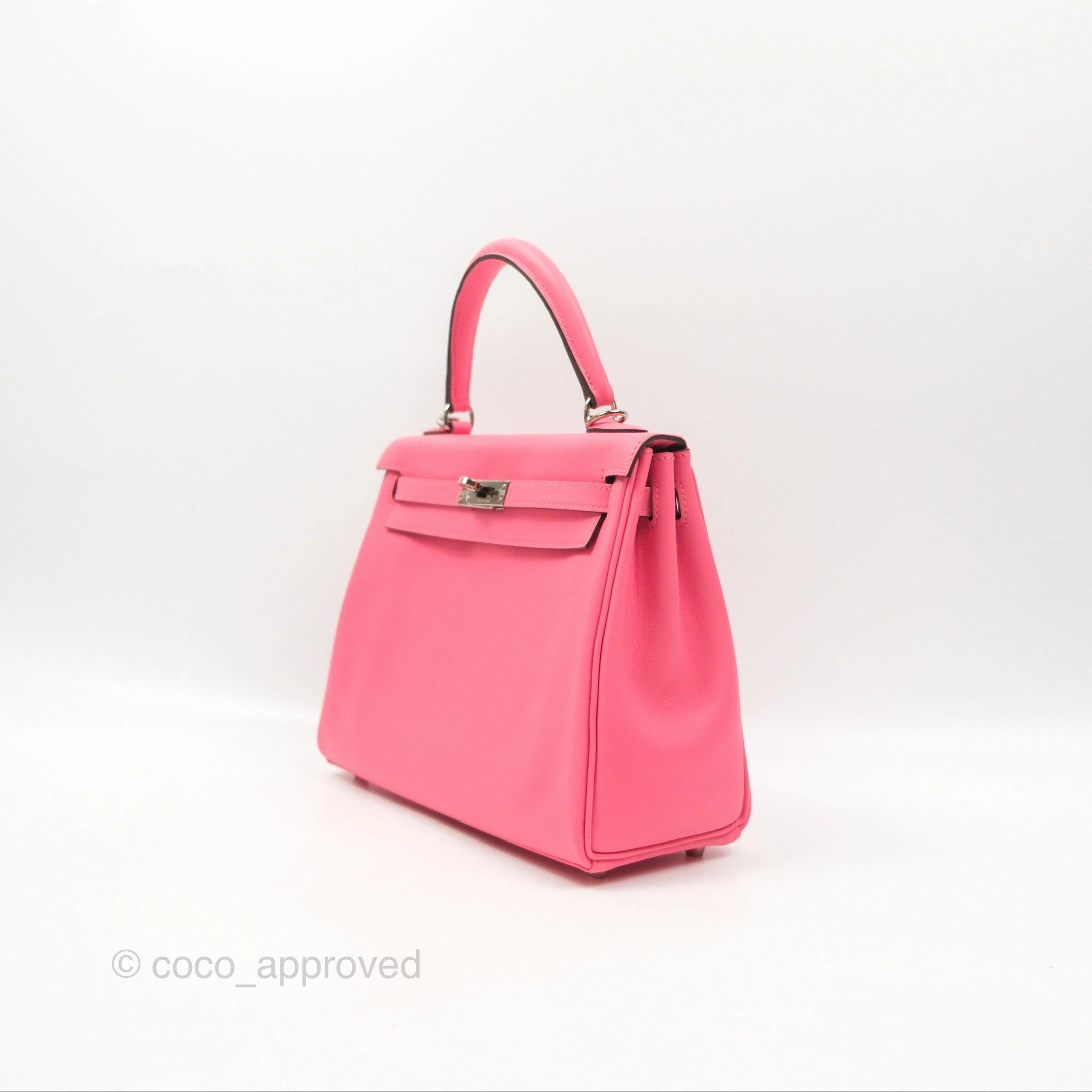 Herms Retourne Kelly 25 Rose Azalee Swift Palladium Hardware