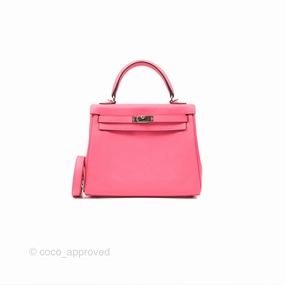 Herms Retourne Kelly 25 Rose Azalee Swift Palladium Hardware