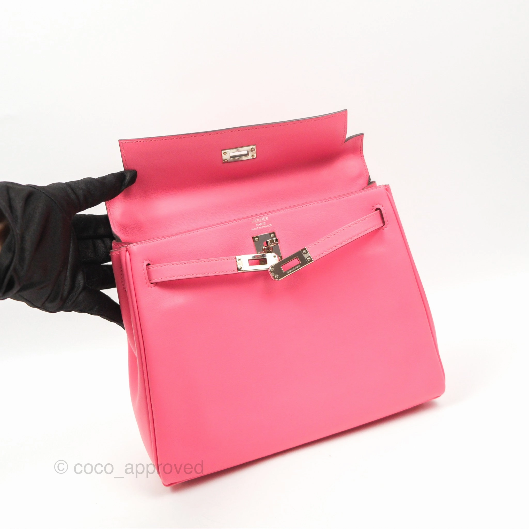 Herms Retourne Kelly 25 Rose Azalee Swift Palladium Hardware