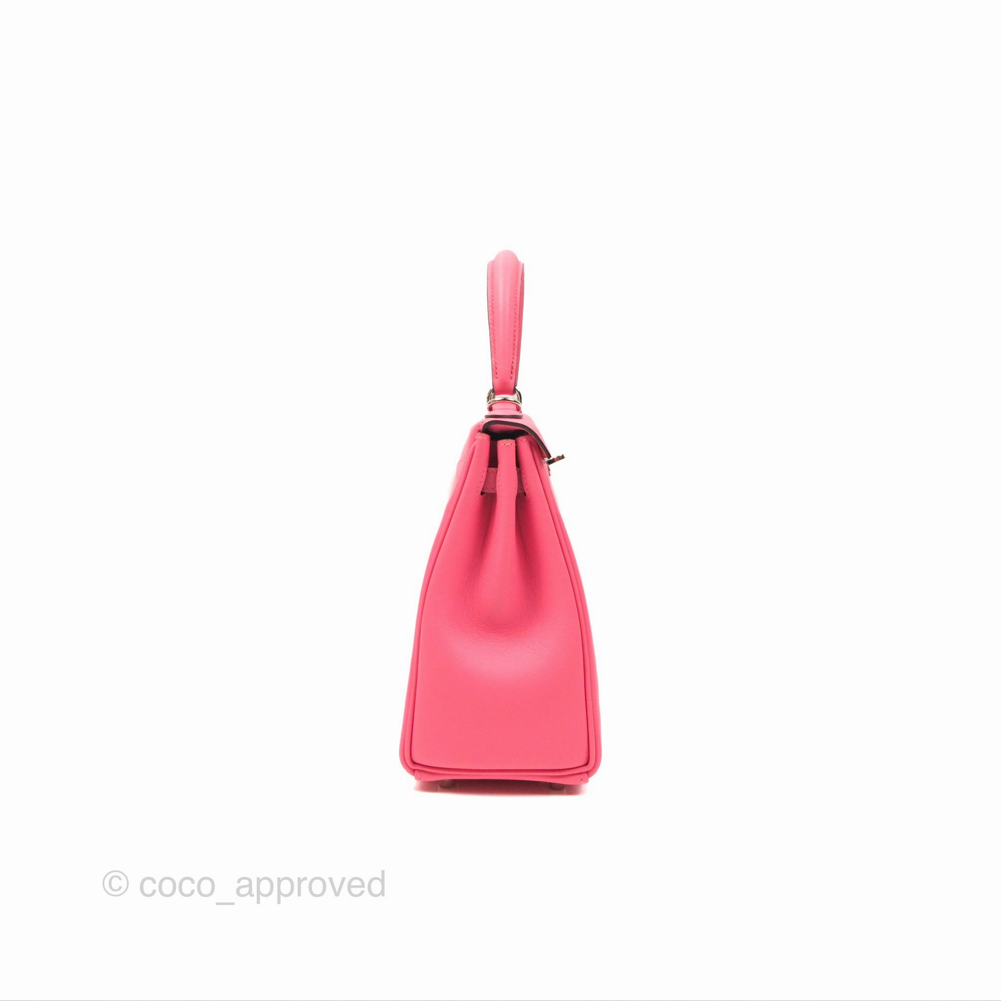 Herms Retourne Kelly 25 Rose Azalee Swift Palladium Hardware
