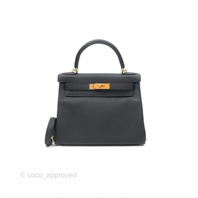 Herms Retourne Kelly 28 Black Noir 89 Togo Gold Hardware