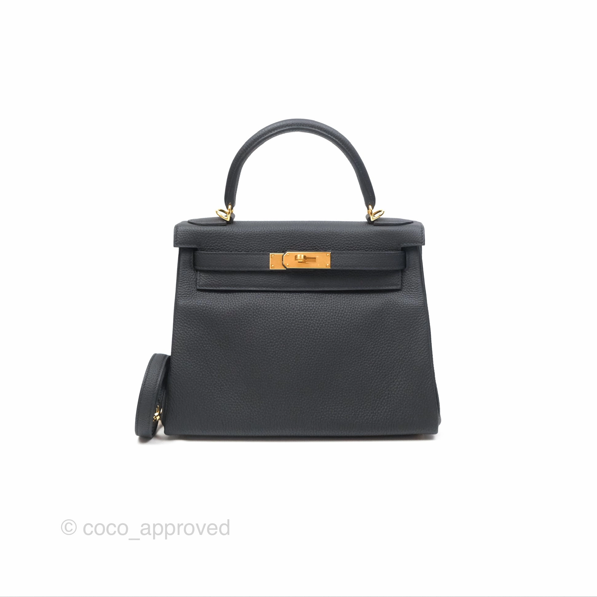 Herms Retourne Kelly 28 Black Noir 89 Togo Gold Hardware