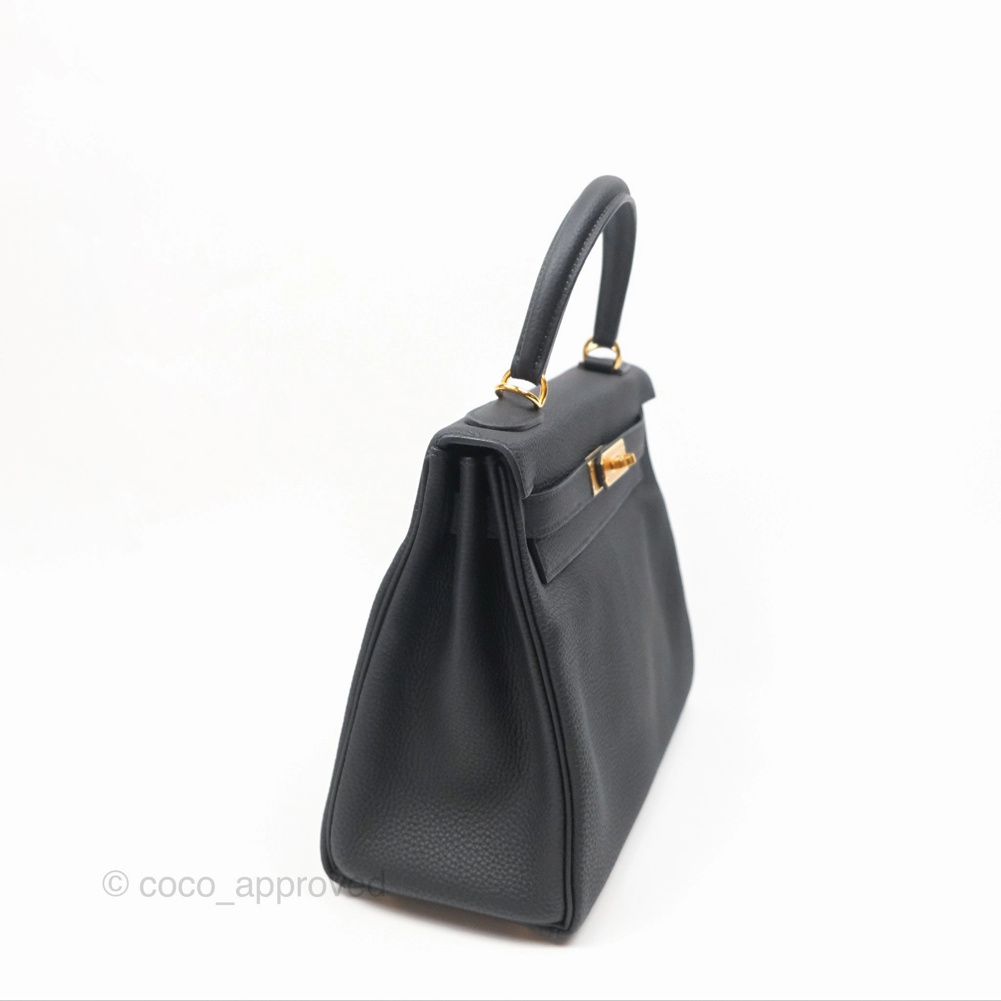 Herms Retourne Kelly 28 Black Noir 89 Togo Gold Hardware