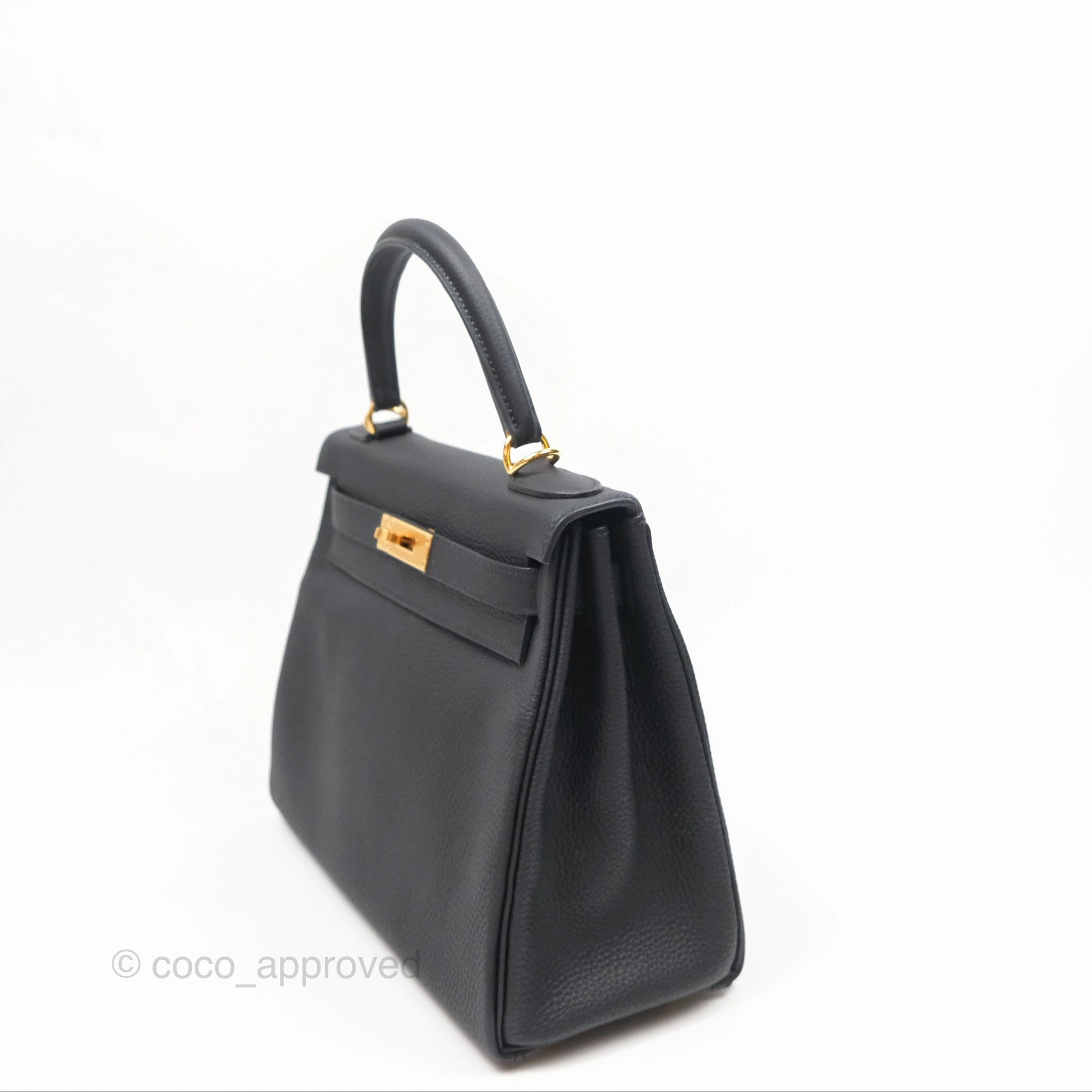 Herms Retourne Kelly 28 Black Noir 89 Togo Gold Hardware