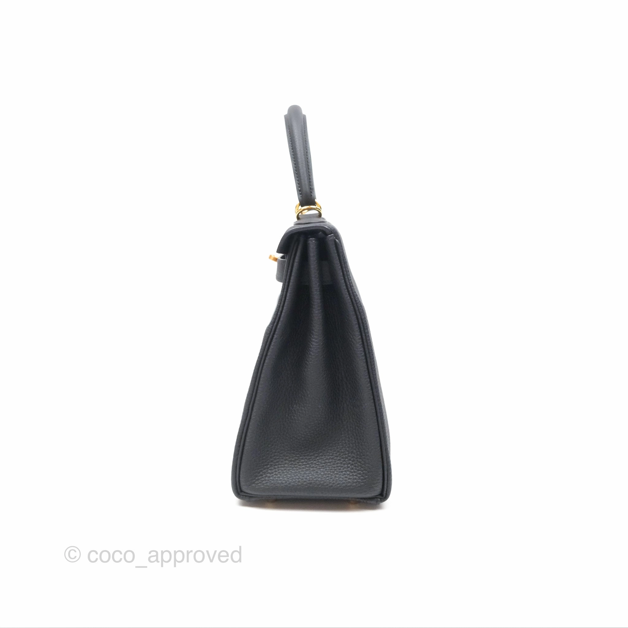Herms Retourne Kelly 28 Black Noir 89 Togo Gold Hardware