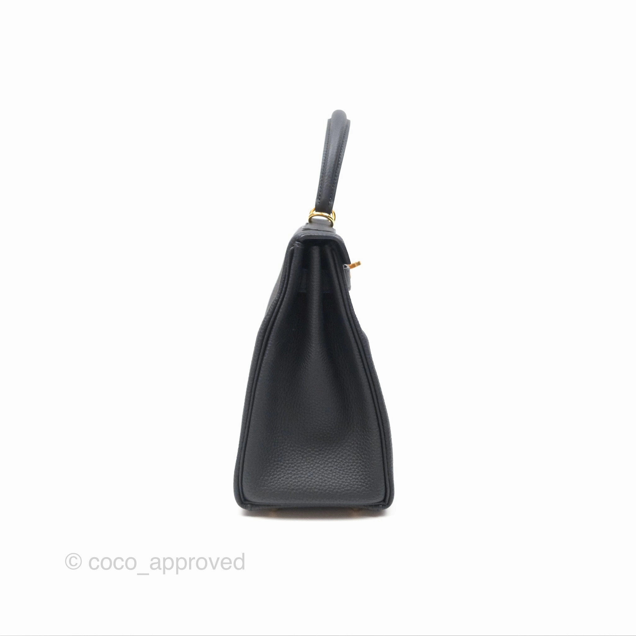 Herms Retourne Kelly 28 Black Noir 89 Togo Gold Hardware