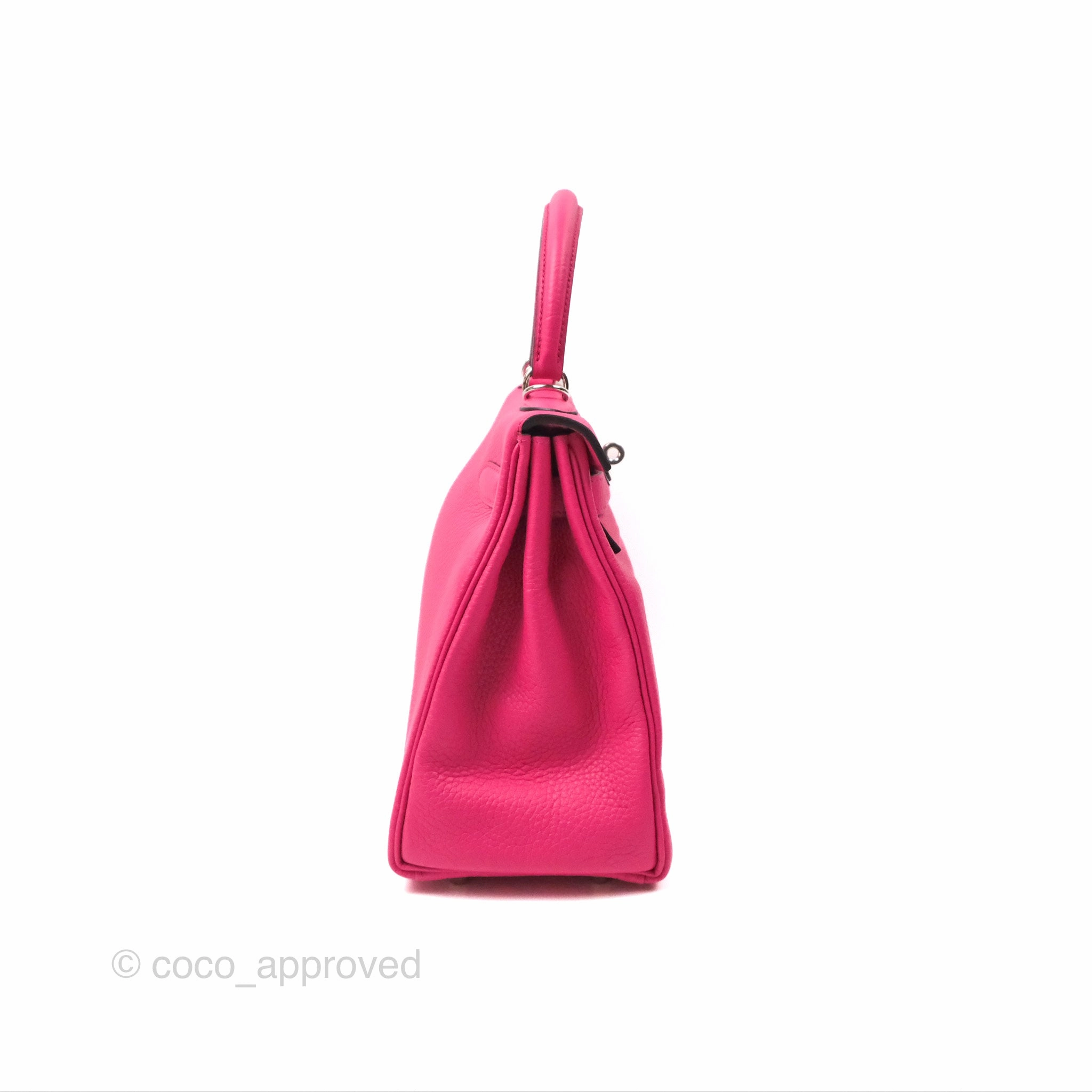 Herms Retourne Kelly 28 Rose Shocking Clemence Palladium Hardware