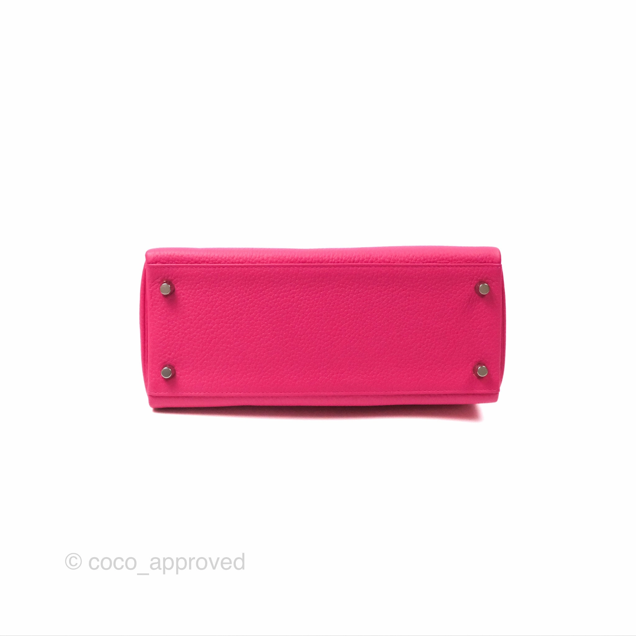 Herms Retourne Kelly 28 Rose Shocking Clemence Palladium Hardware