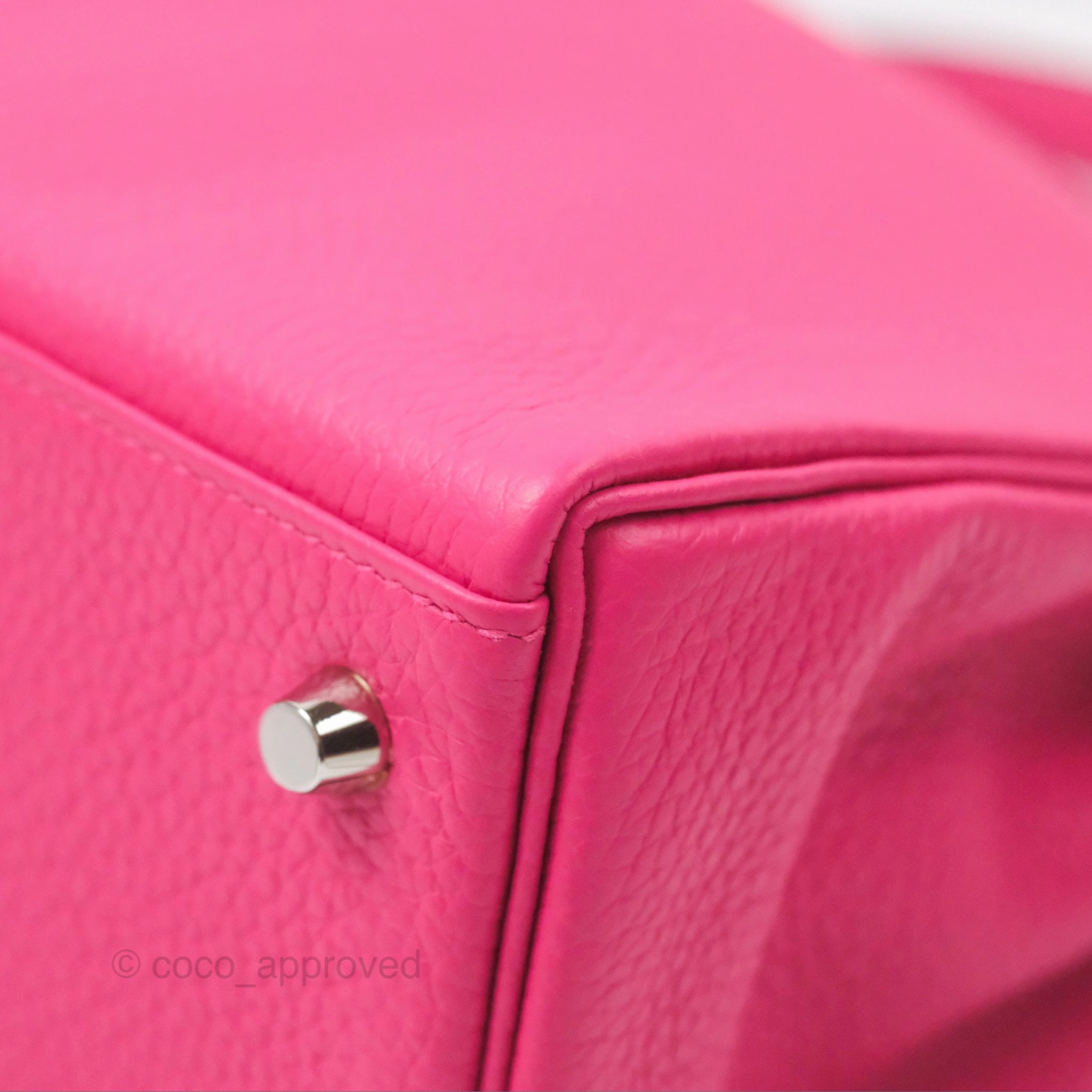 Herms Retourne Kelly 28 Rose Shocking Clemence Palladium Hardware