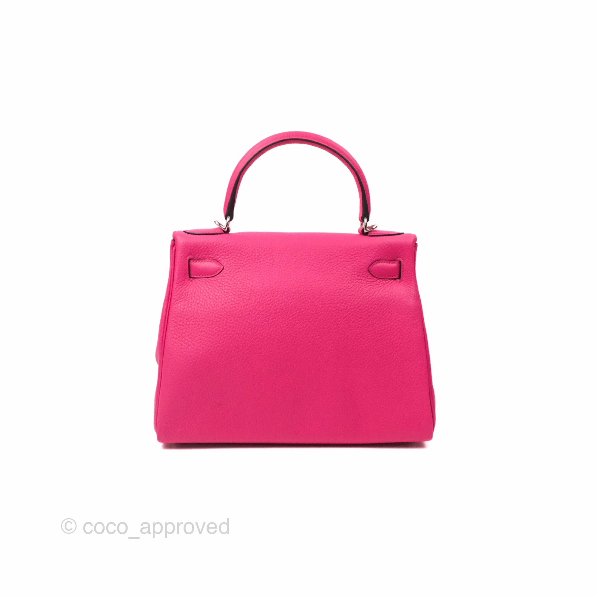 Herms Retourne Kelly 28 Rose Shocking Clemence Palladium Hardware
