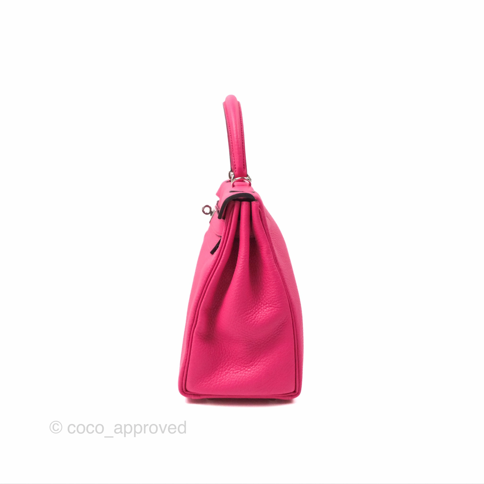 Herms Retourne Kelly 28 Rose Shocking Clemence Palladium Hardware