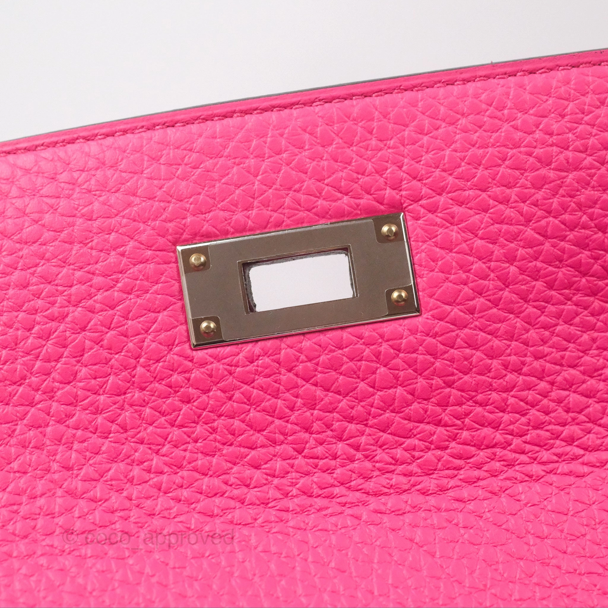 Herms Retourne Kelly 28 Rose Shocking Clemence Palladium Hardware