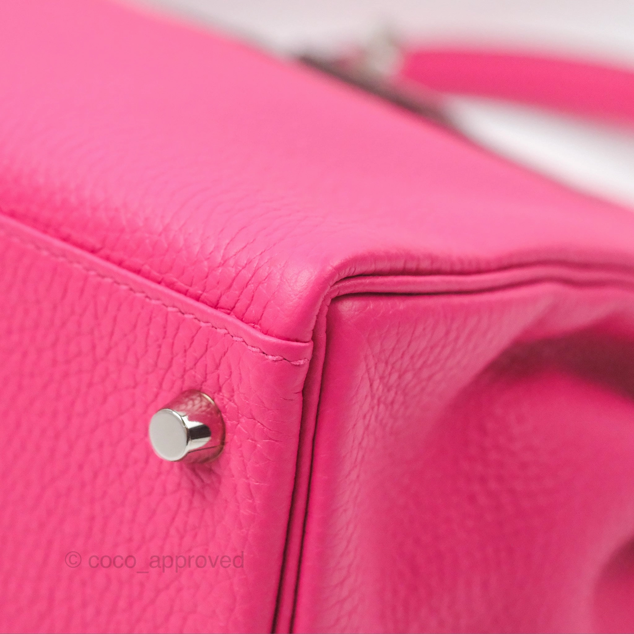 Herms Retourne Kelly 28 Rose Shocking Clemence Palladium Hardware