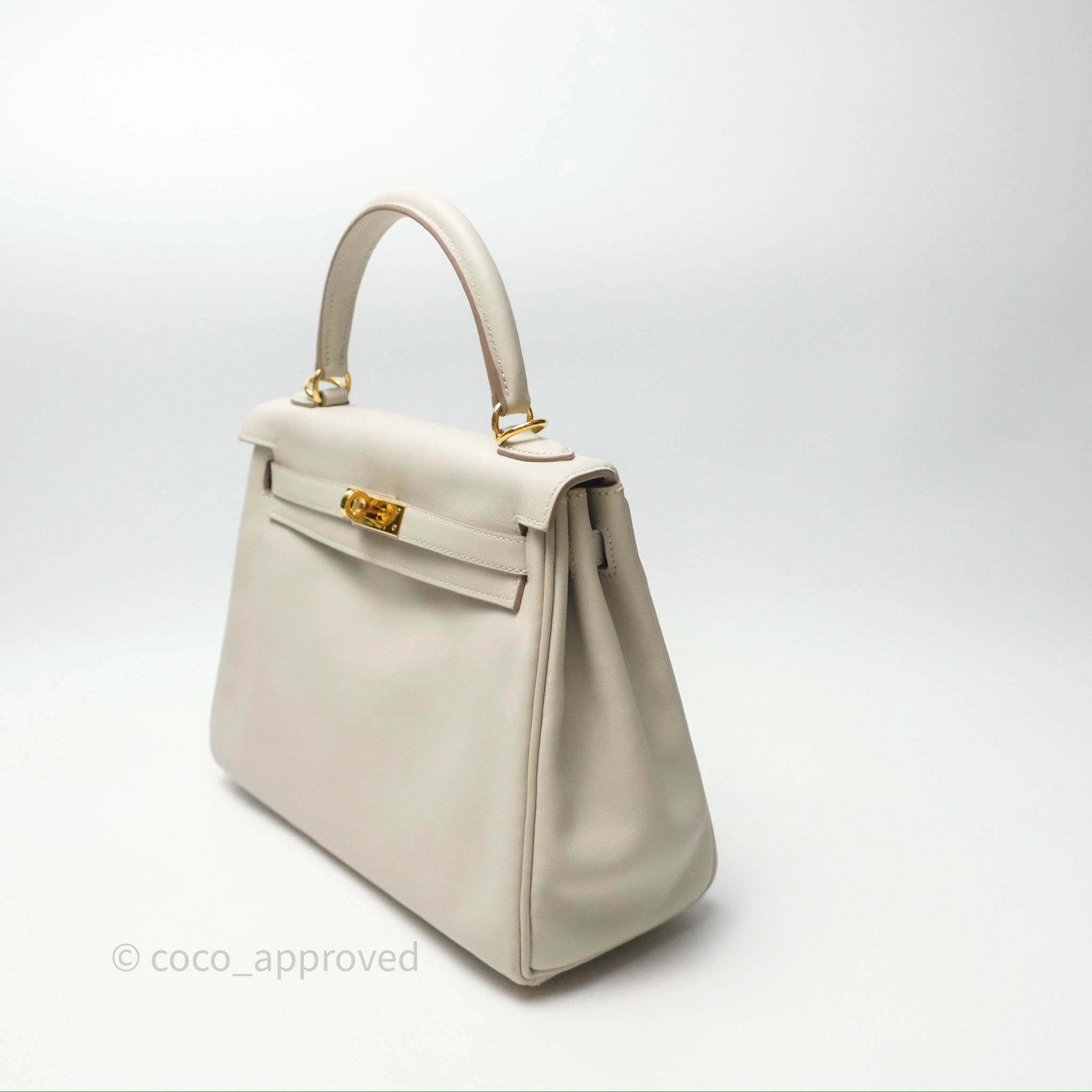Herms Retourne Swift Kelly 25 Gris Perle 80 Gold Hardware