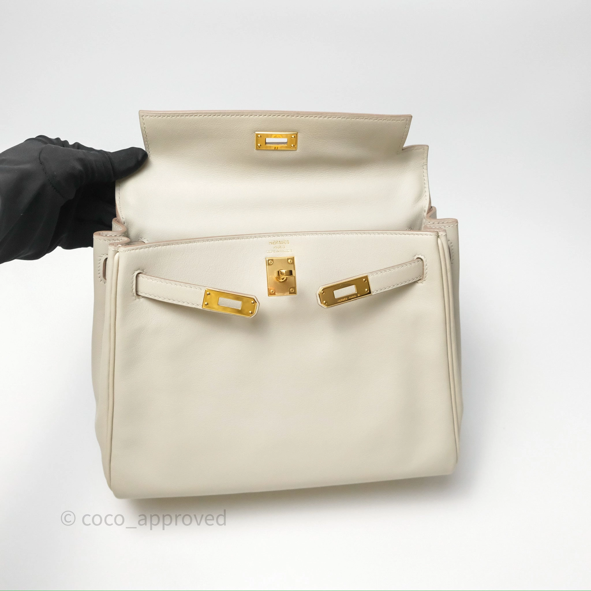 Herms Retourne Swift Kelly 25 Gris Perle 80 Gold Hardware