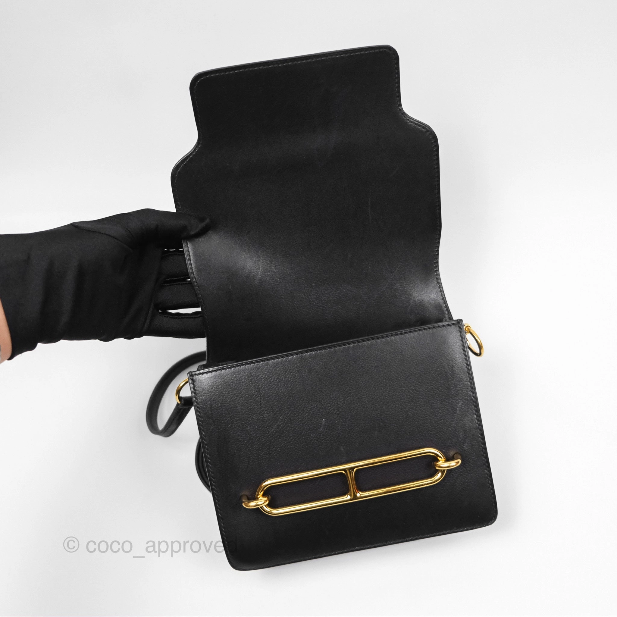 Herms Roulis Mini 18 Noir 89 Veau Evergrain Gold Hardware