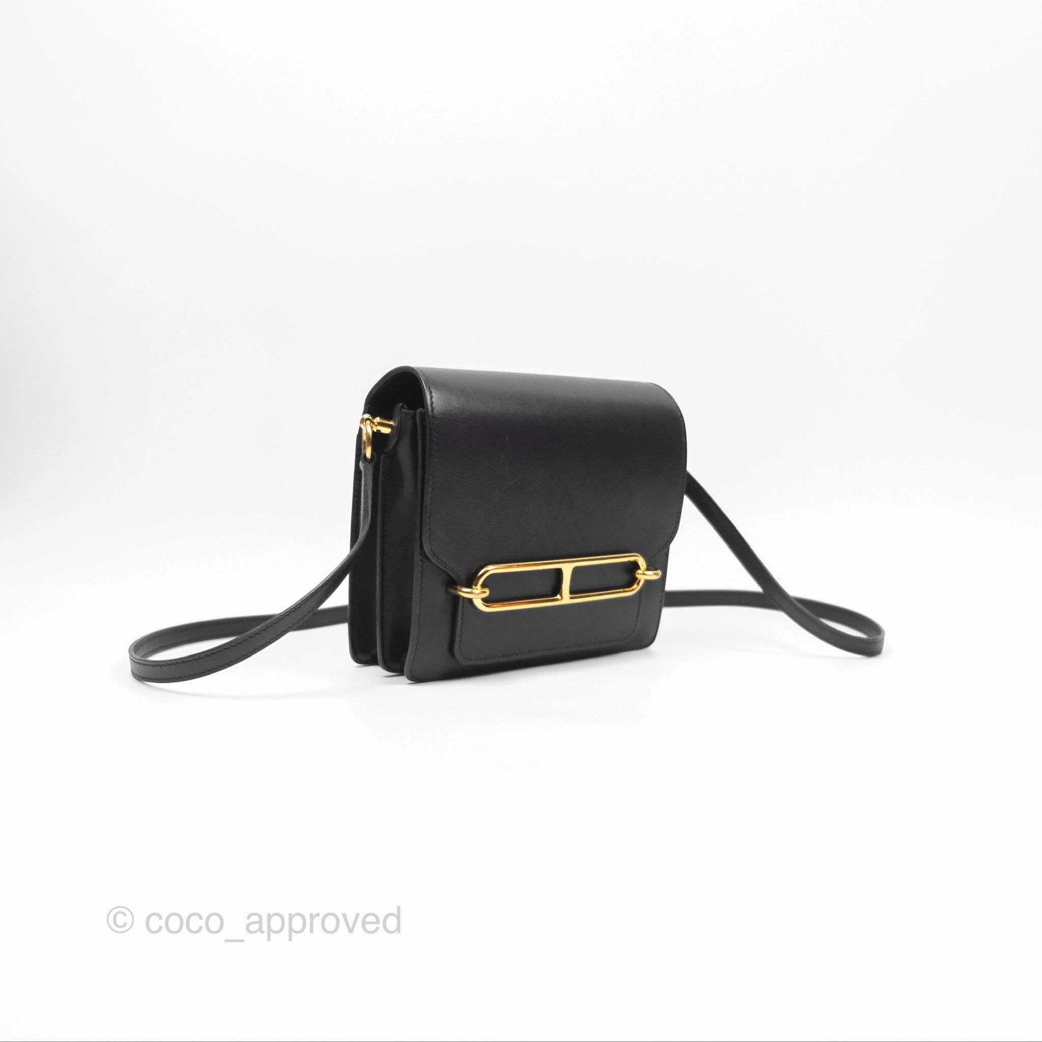Herms Roulis Mini 18 Noir 89 Veau Evergrain Gold Hardware