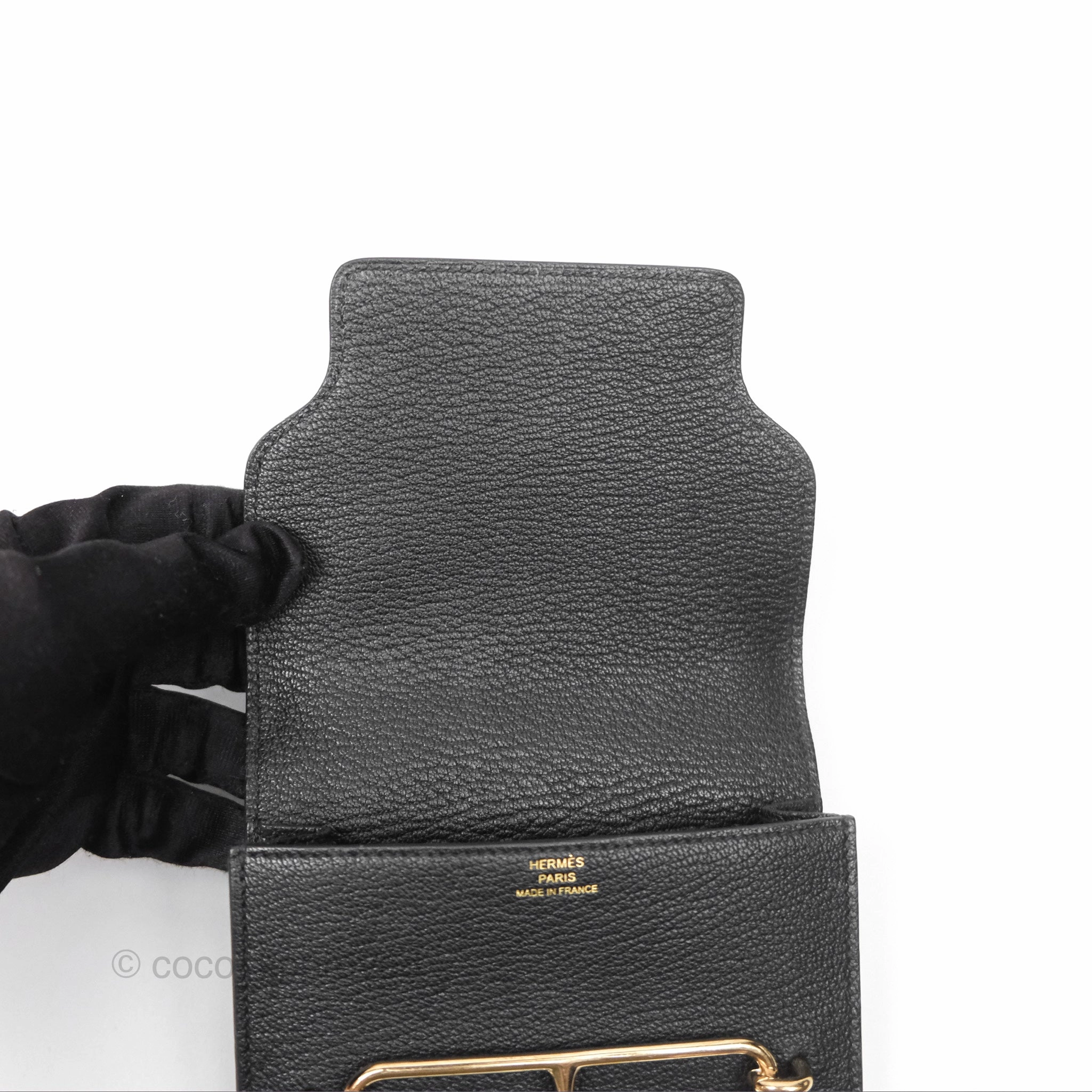 Herms Roulis Slim Wallet Black Noir 89 Chevre Mysore Gold Hardware