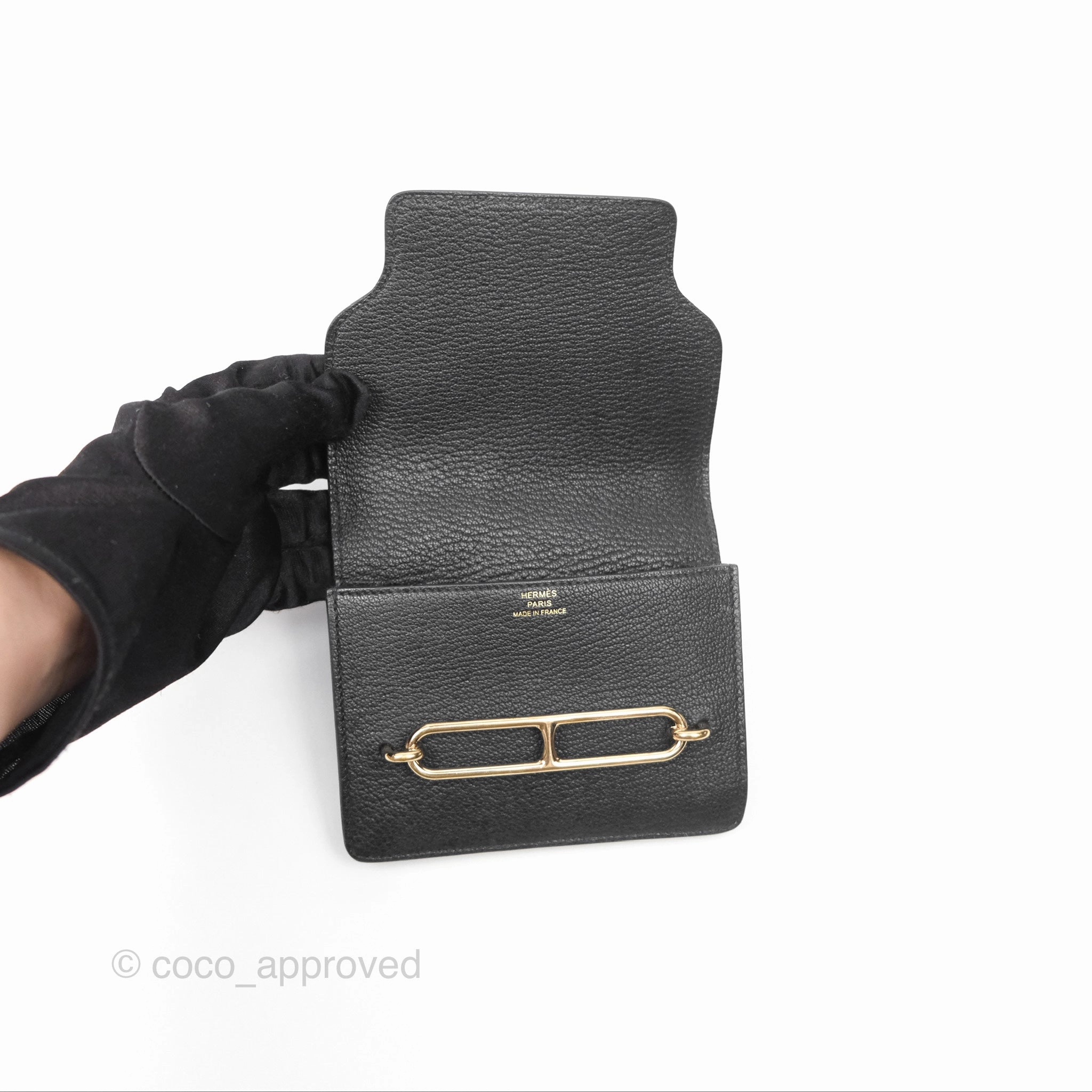 Herms Roulis Slim Wallet Black Noir 89 Chevre Mysore Gold Hardware