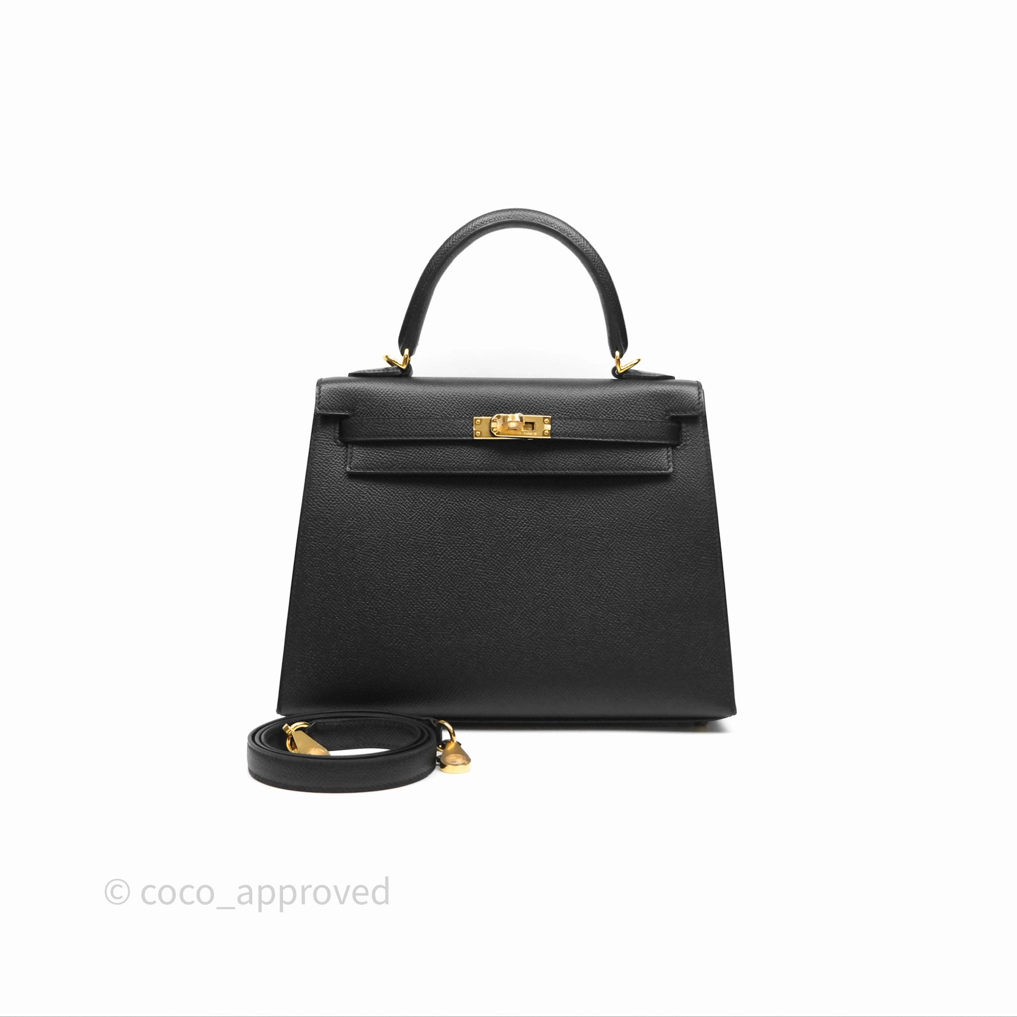 Herms Sellier Kelly 25 Black Noir 89 Epsom Gold Hardware