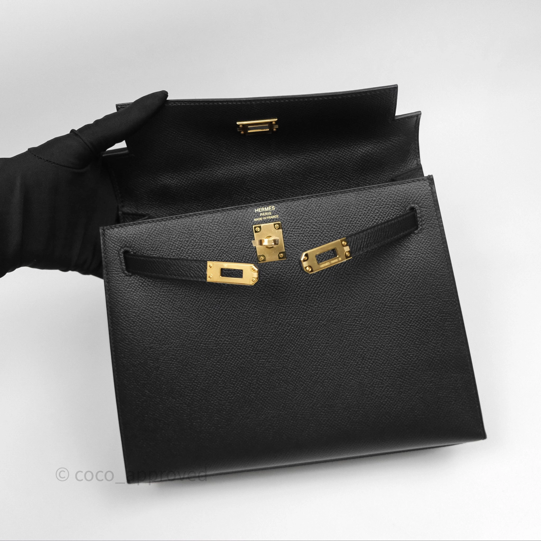 Herms Sellier Kelly 25 Black Noir 89 Epsom Gold Hardware