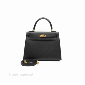Herms Sellier Kelly 25 Black Noir 89 Epsom Gold Hardware