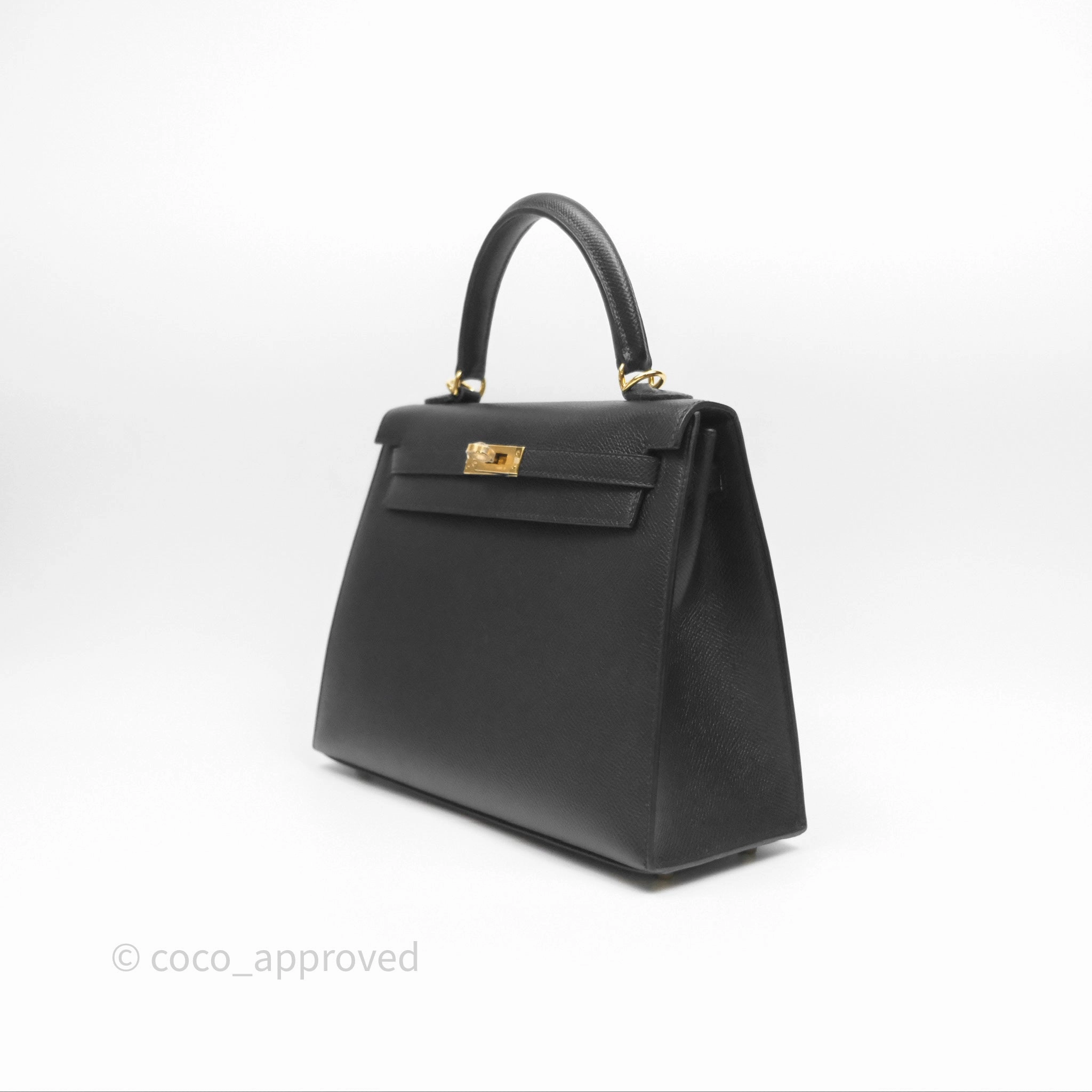 Herms Sellier Kelly 25 Black Noir 89 Epsom Gold Hardware