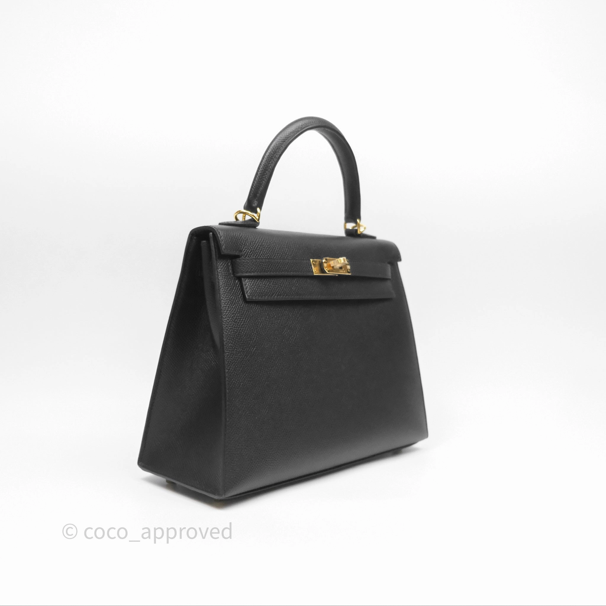 Herms Sellier Kelly 25 Black Noir 89 Epsom Gold Hardware