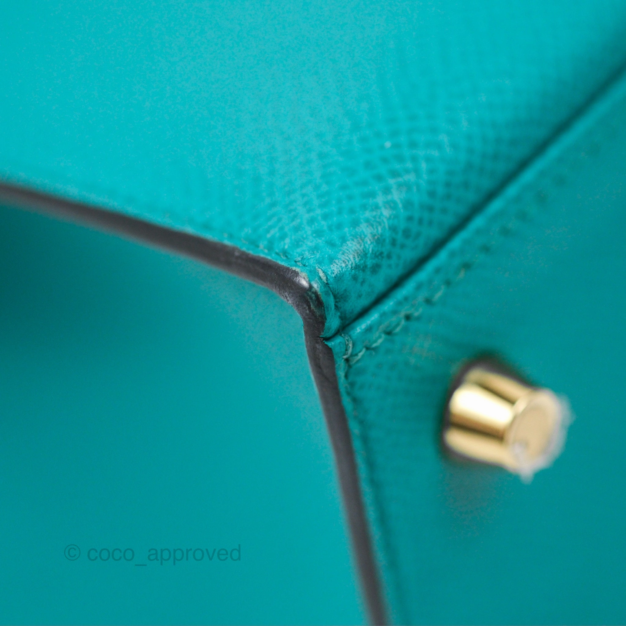 Herms Sellier Kelly 25 Bleu Paon 7F Epsom Gold Hardware
