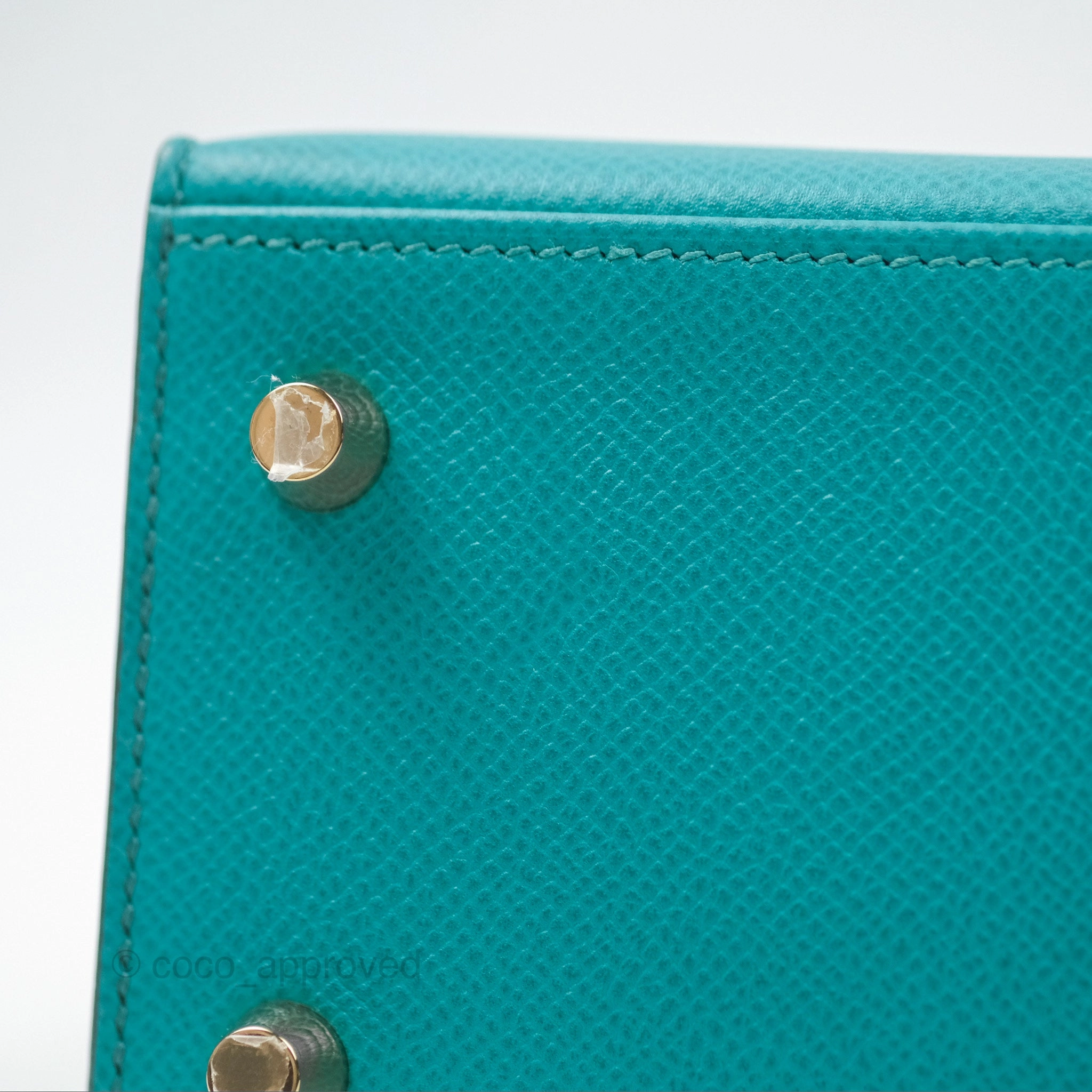 Herms Sellier Kelly 25 Bleu Paon 7F Epsom Gold Hardware