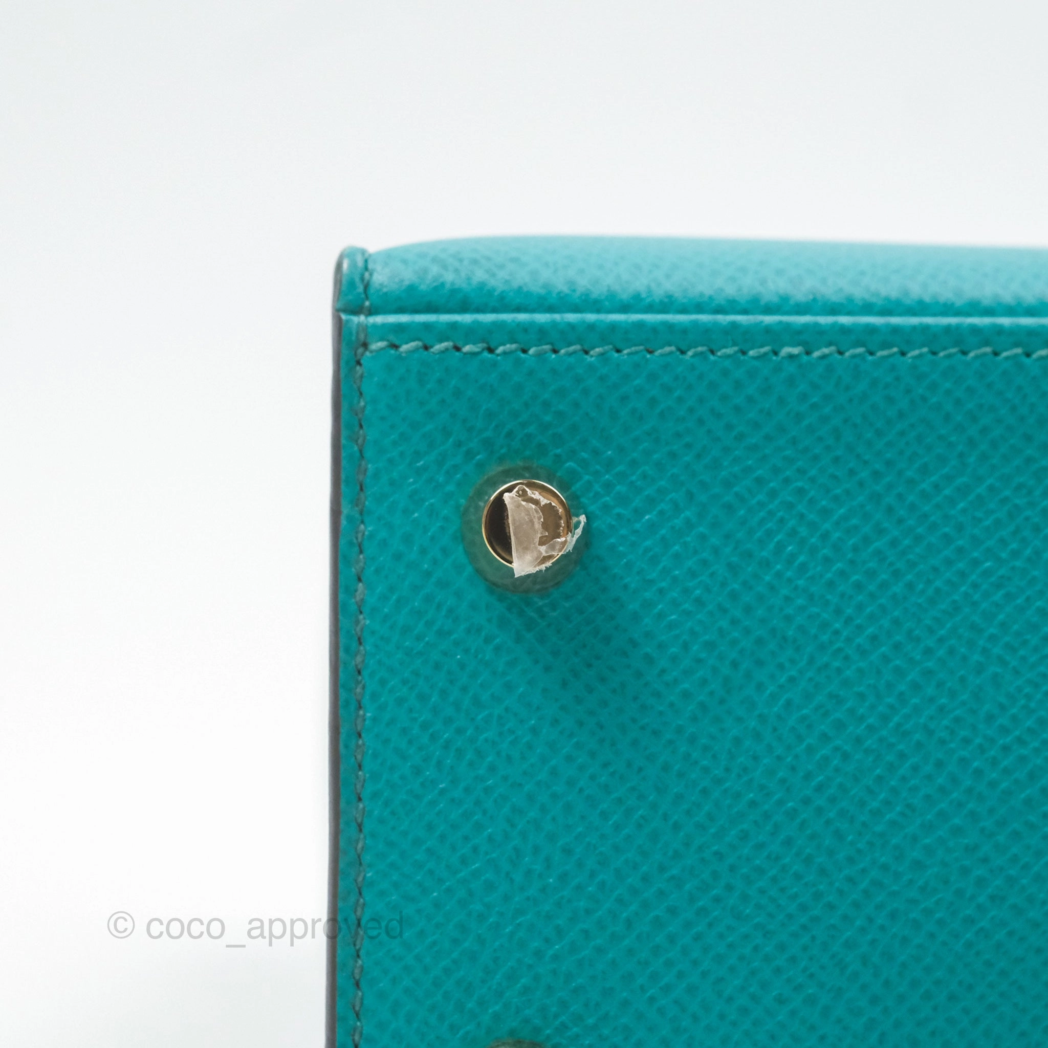 Herms Sellier Kelly 25 Bleu Paon 7F Epsom Gold Hardware