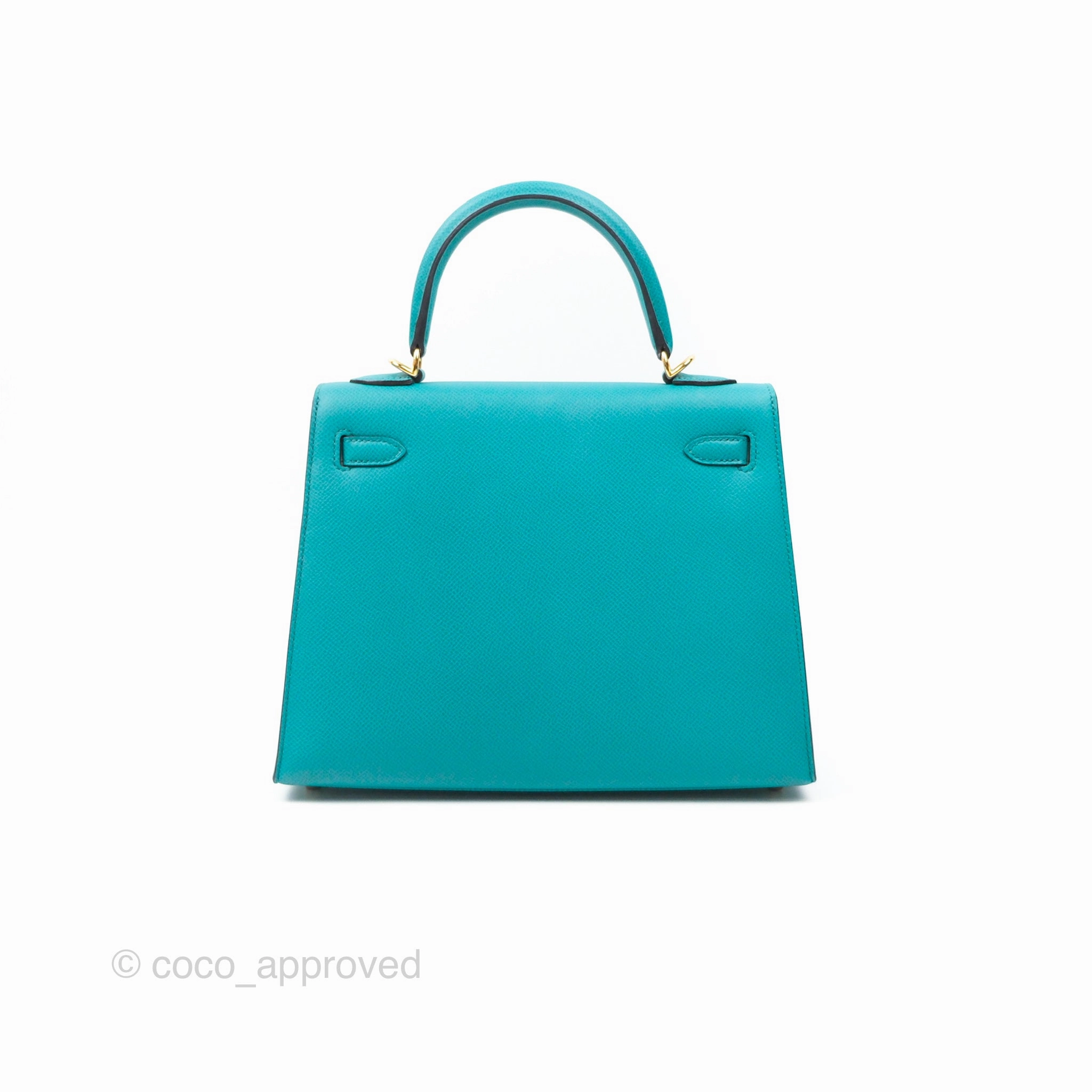 Herms Sellier Kelly 25 Bleu Paon 7F Epsom Gold Hardware