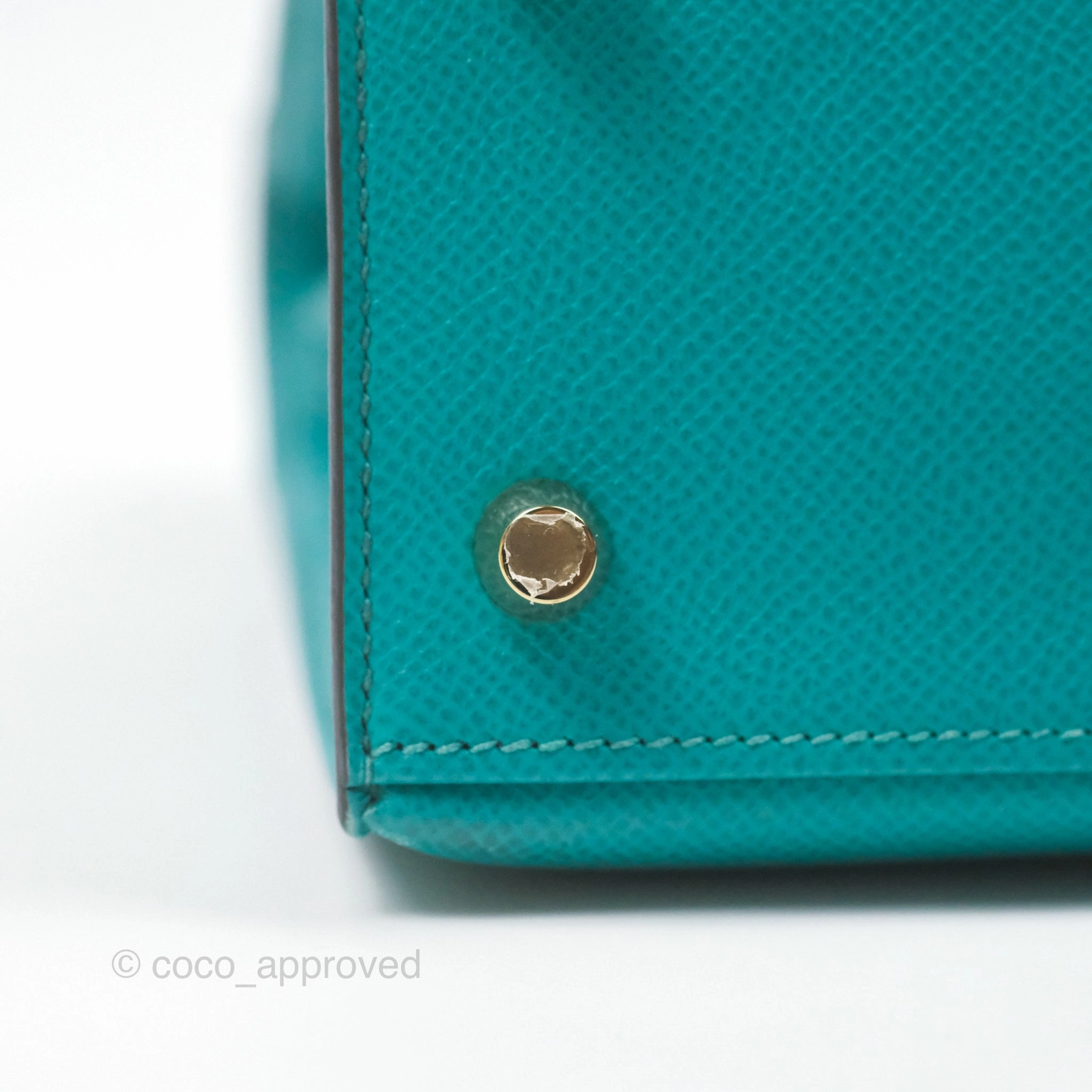 Herms Sellier Kelly 25 Bleu Paon 7F Epsom Gold Hardware