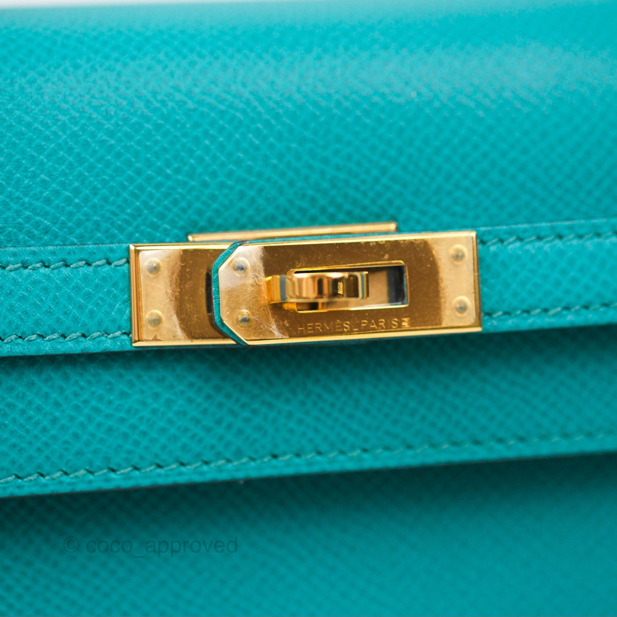 Herms Sellier Kelly 25 Bleu Paon 7F Epsom Gold Hardware
