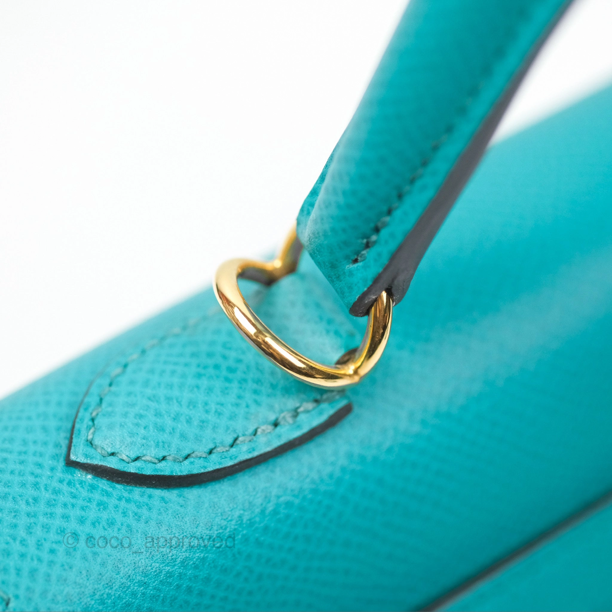 Herms Sellier Kelly 25 Bleu Paon 7F Epsom Gold Hardware