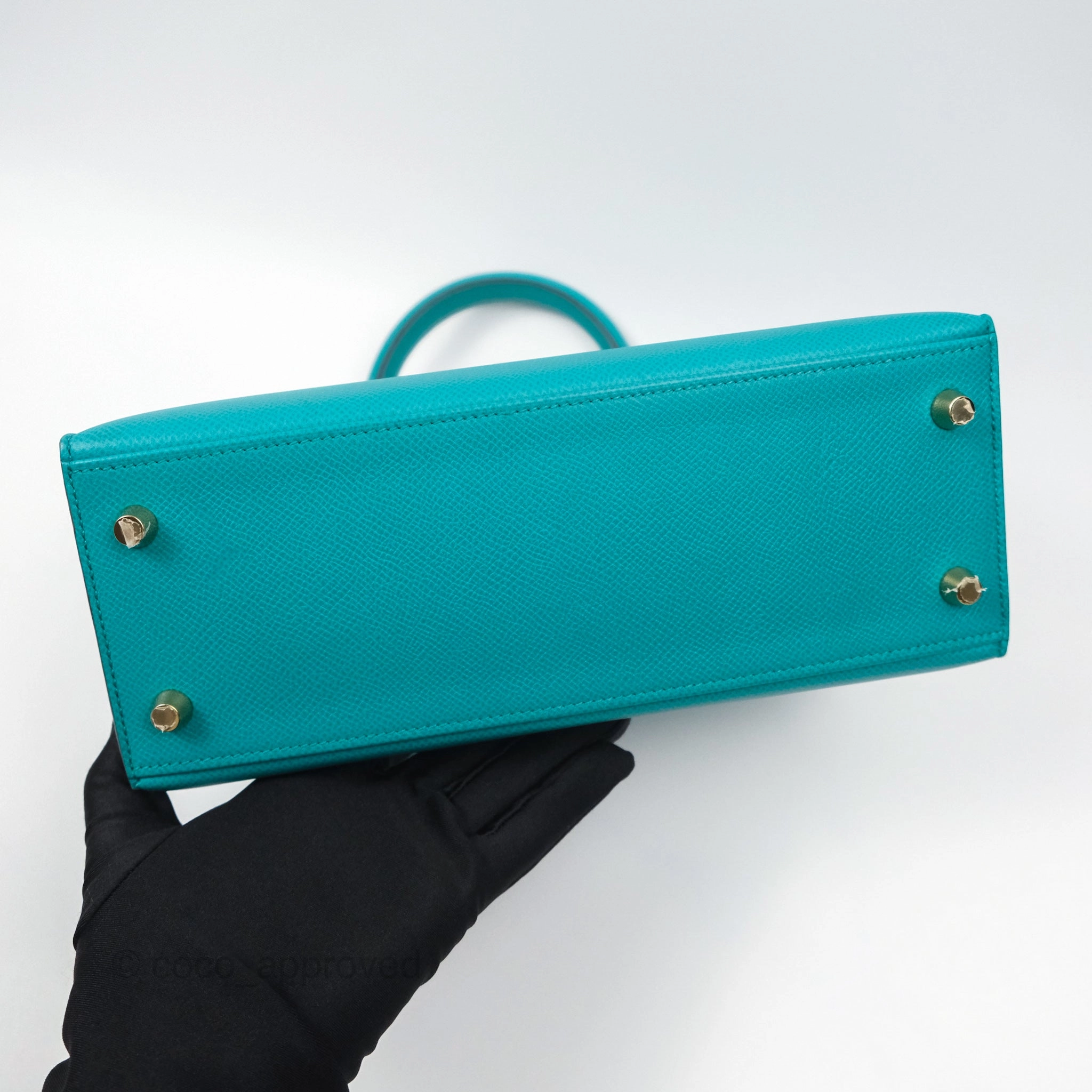 Herms Sellier Kelly 25 Bleu Paon 7F Epsom Gold Hardware