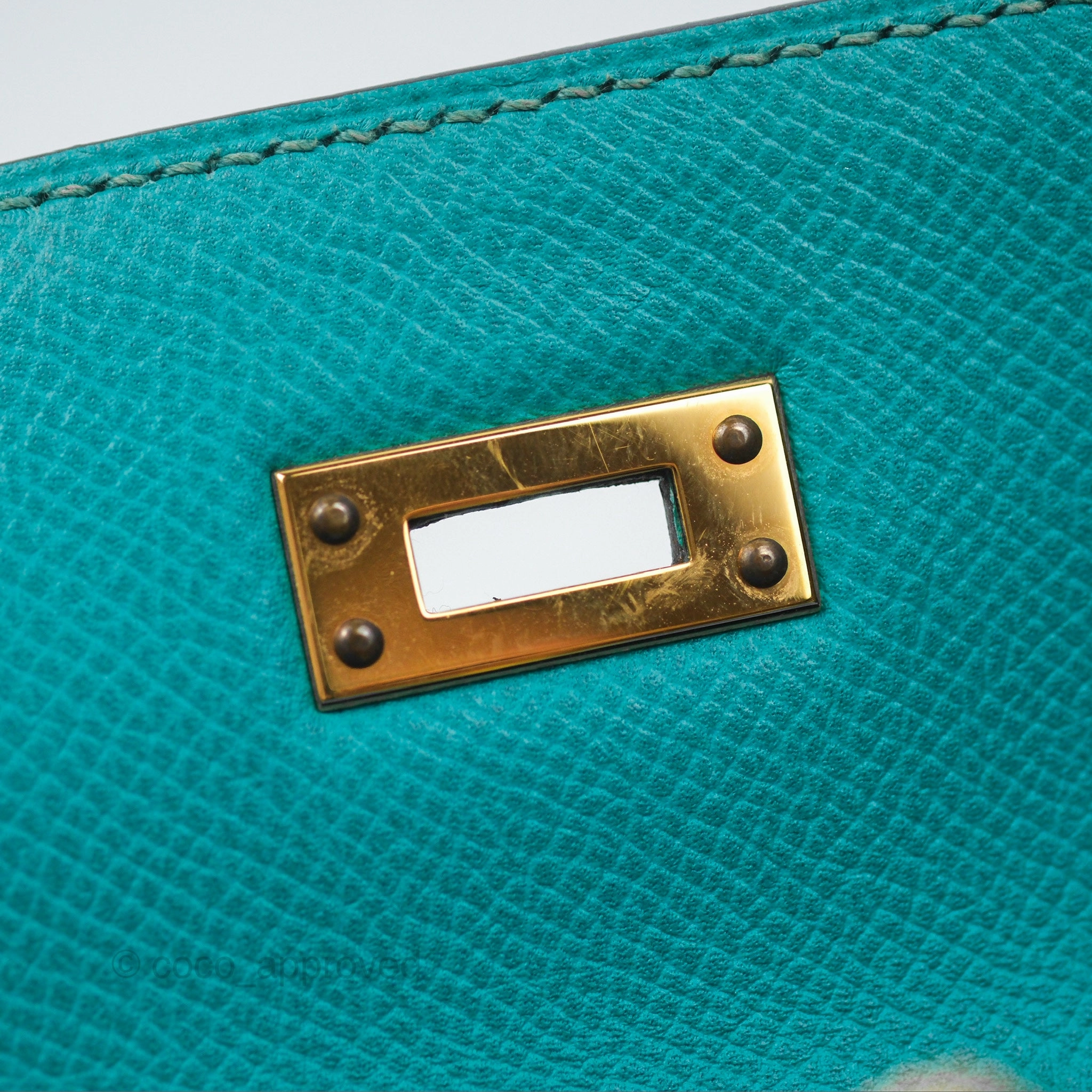 Herms Sellier Kelly 25 Bleu Paon 7F Epsom Gold Hardware