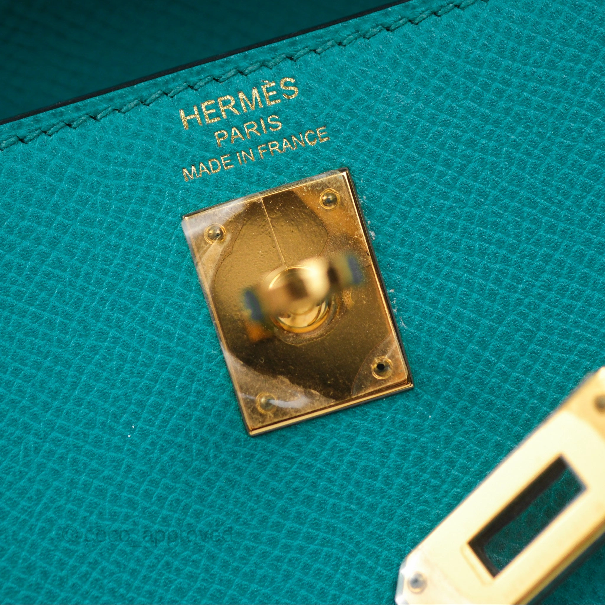 Herms Sellier Kelly 25 Bleu Paon 7F Epsom Gold Hardware