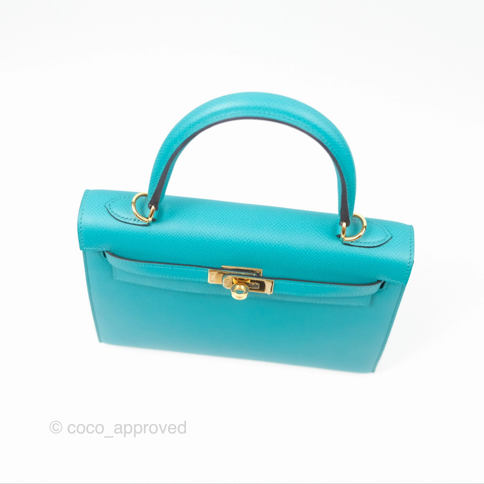 Herms Sellier Kelly 25 Bleu Paon 7F Epsom Gold Hardware