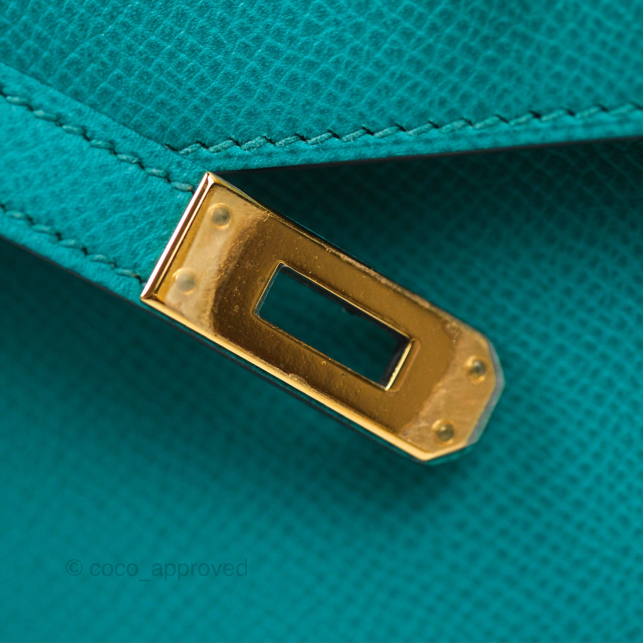 Herms Sellier Kelly 25 Bleu Paon 7F Epsom Gold Hardware