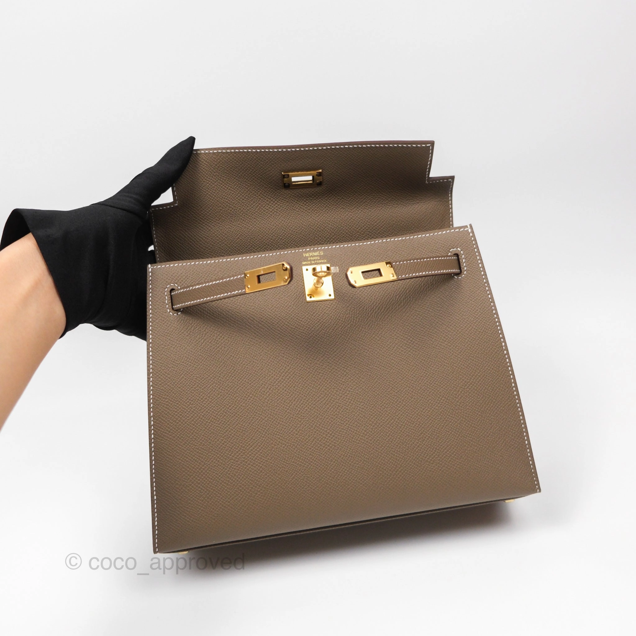 Herms Sellier Kelly 25 Etoupe 18 Epsom Gold Hardware