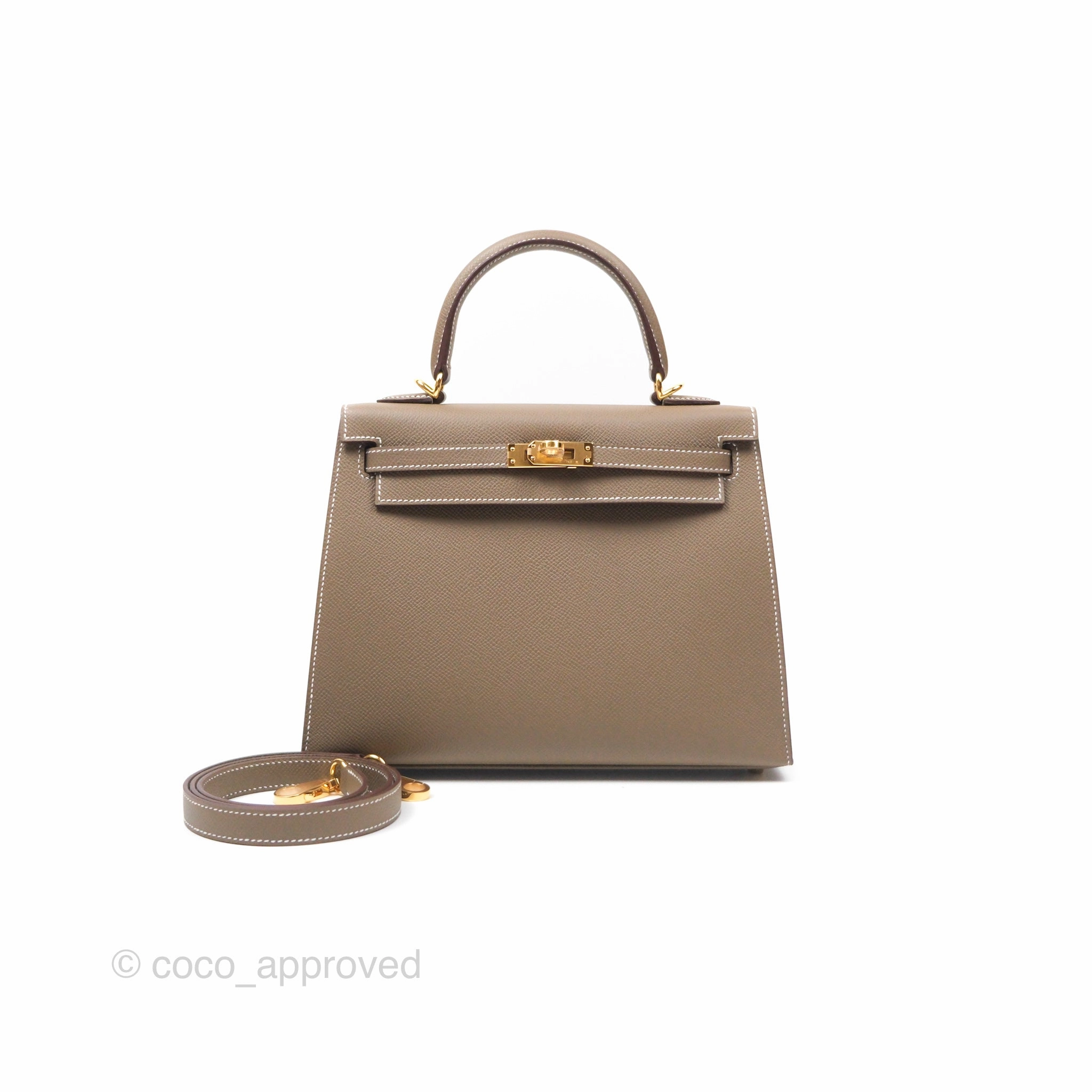 Herms Sellier Kelly 25 Etoupe 18 Epsom Gold Hardware
