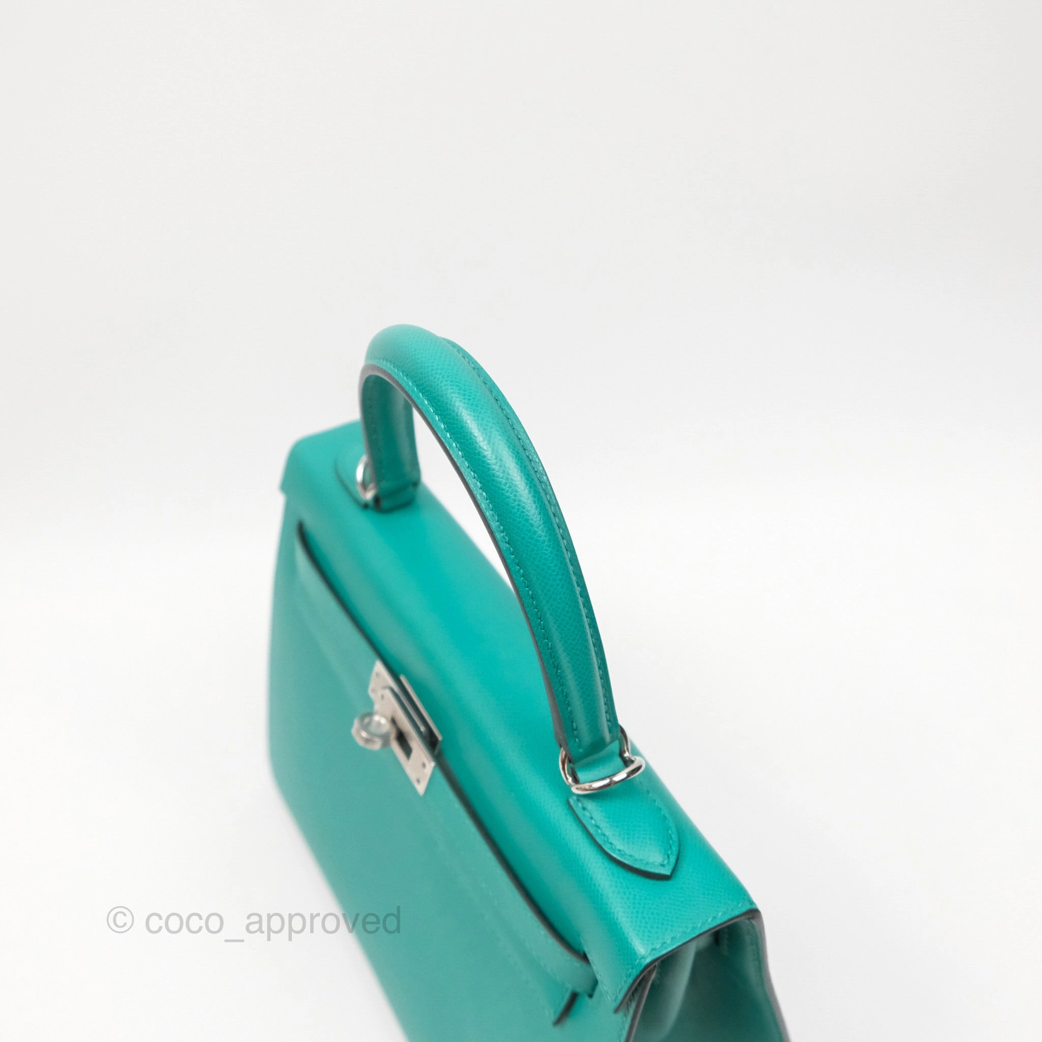 Herms Sellier Kelly 25 Madame Leather Vert Verone U1/ Bleu De Prusse 7P Palladium Hardware