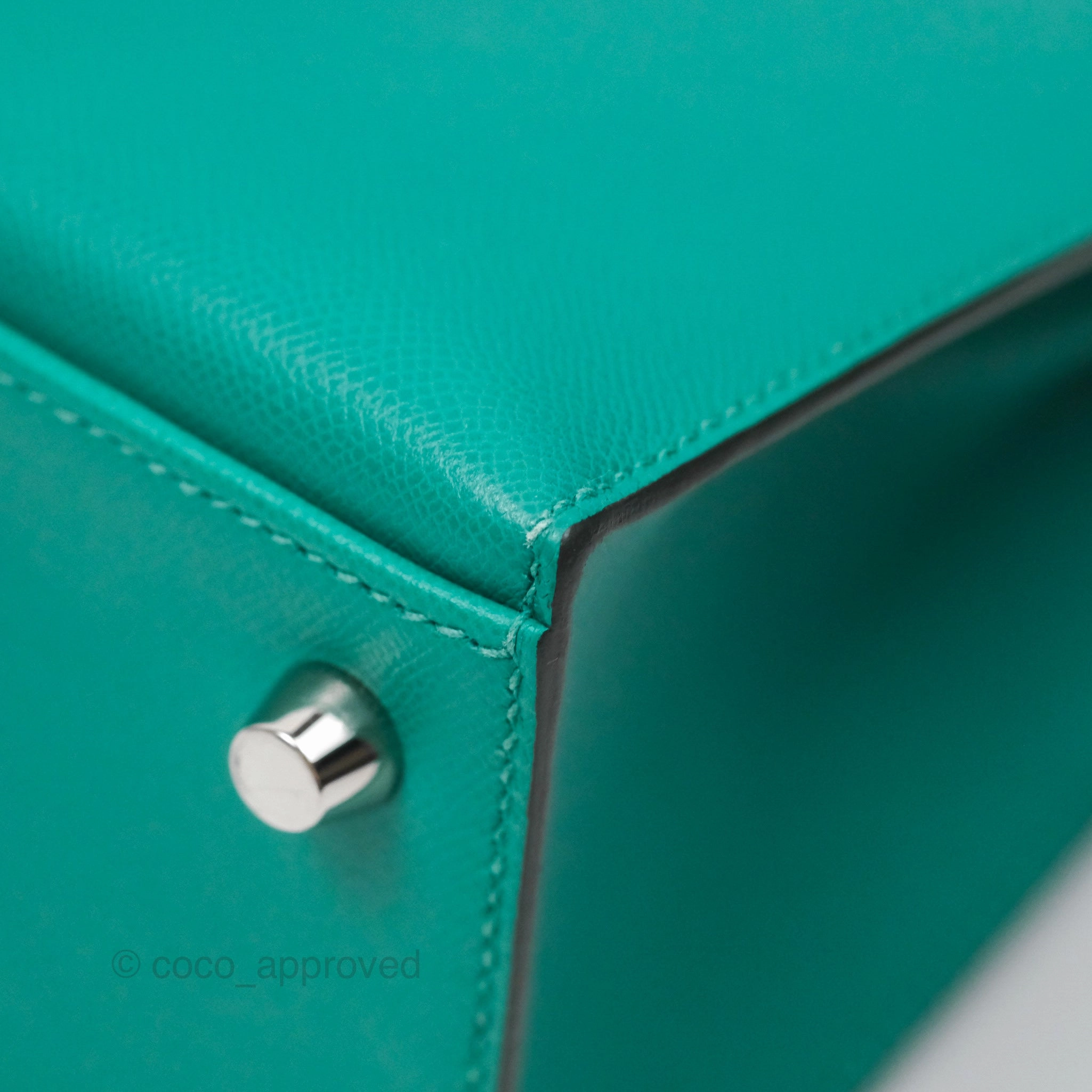 Herms Sellier Kelly 25 Madame Leather Vert Verone U1/ Bleu De Prusse 7P Palladium Hardware