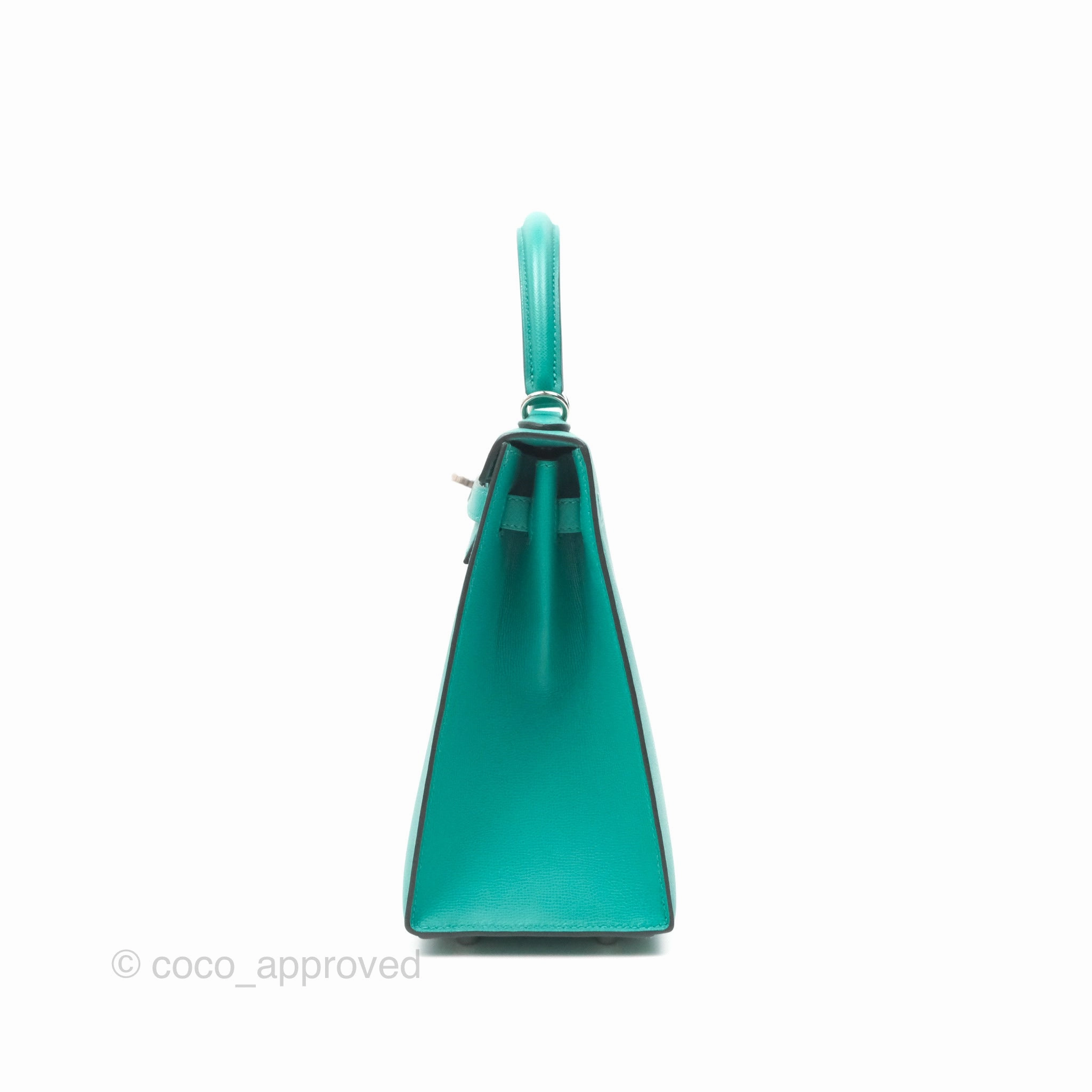 Herms Sellier Kelly 25 Madame Leather Vert Verone U1/ Bleu De Prusse 7P Palladium Hardware