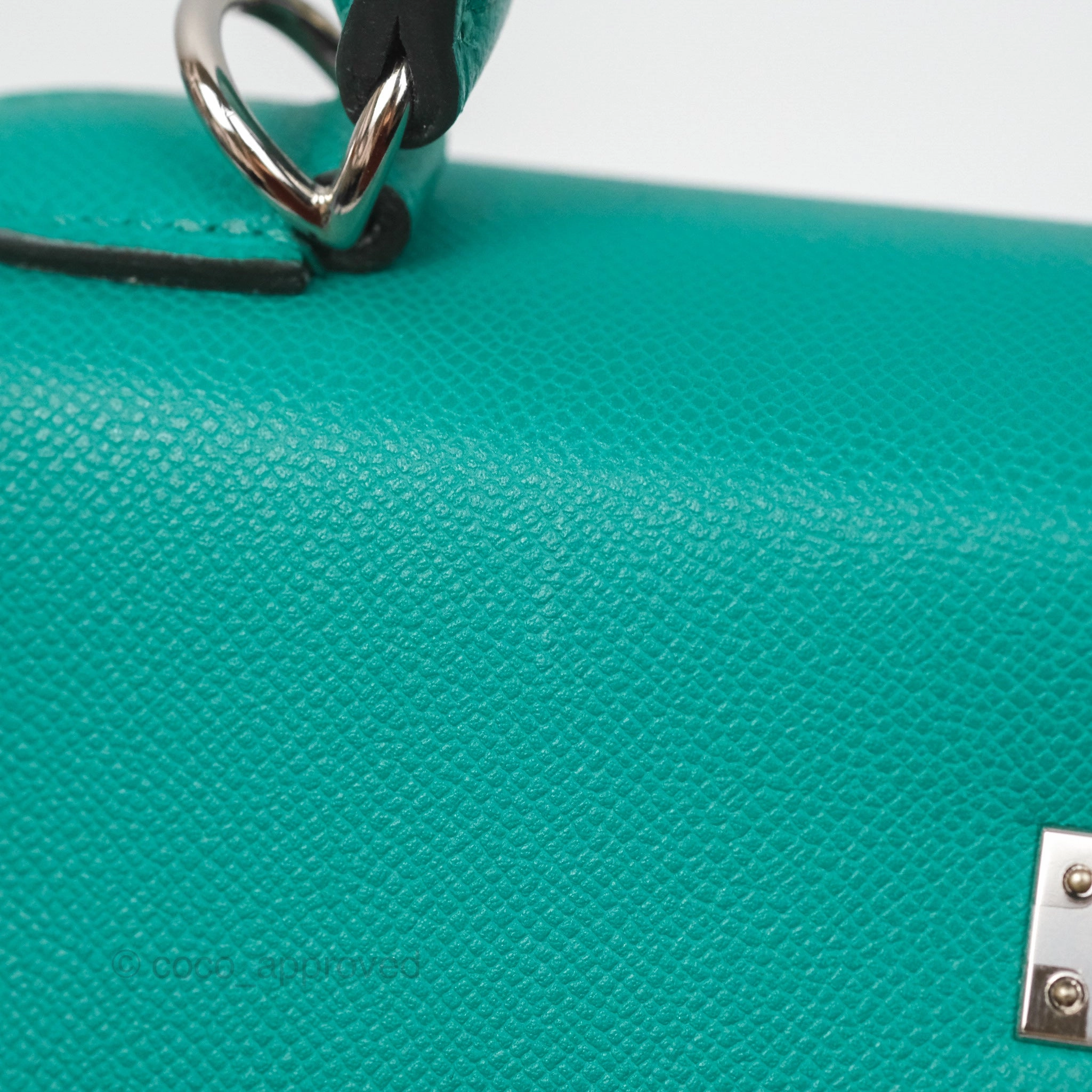Herms Sellier Kelly 25 Madame Leather Vert Verone U1/ Bleu De Prusse 7P Palladium Hardware