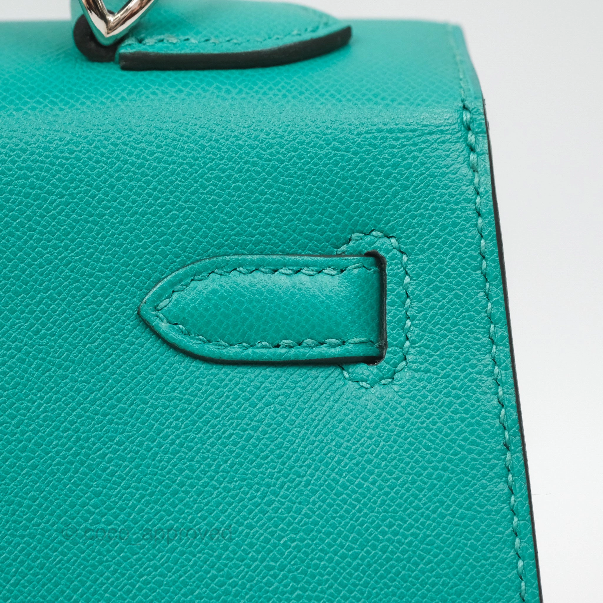 Herms Sellier Kelly 25 Madame Leather Vert Verone U1/ Bleu De Prusse 7P Palladium Hardware