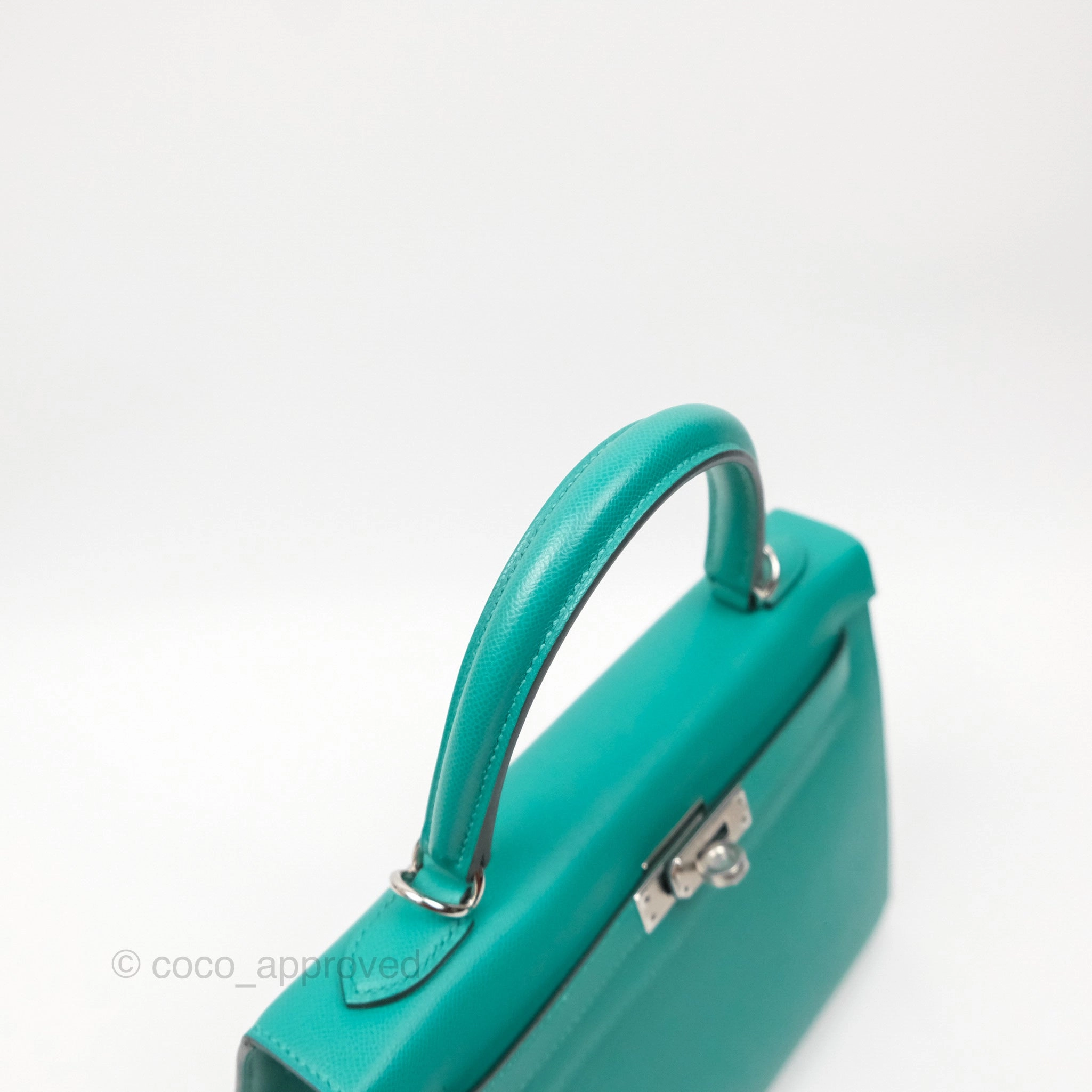 Herms Sellier Kelly 25 Madame Leather Vert Verone U1/ Bleu De Prusse 7P Palladium Hardware