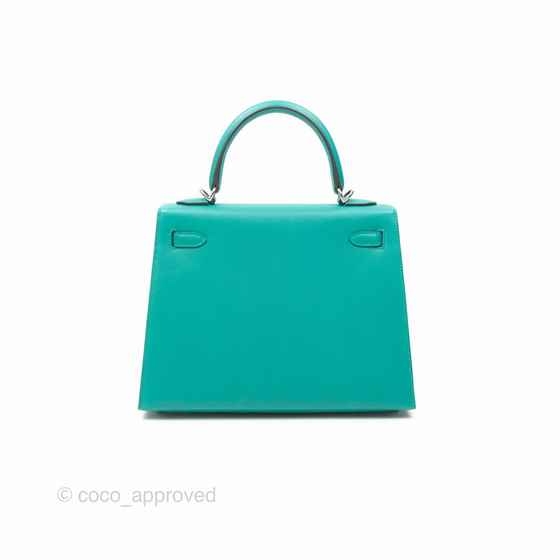 Herms Sellier Kelly 25 Madame Leather Vert Verone U1/ Bleu De Prusse 7P Palladium Hardware
